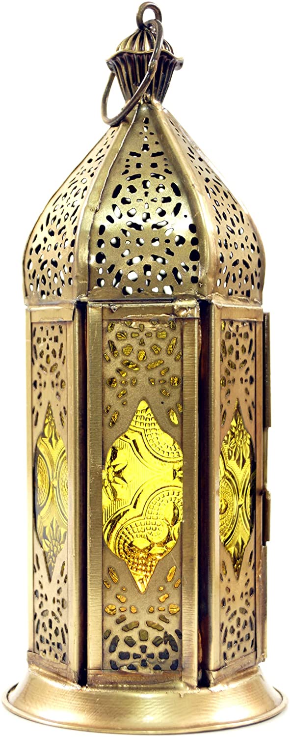 Guru-Shop Oriental Brass / glass Lantern in Moroccan Design, Vintage Lanter