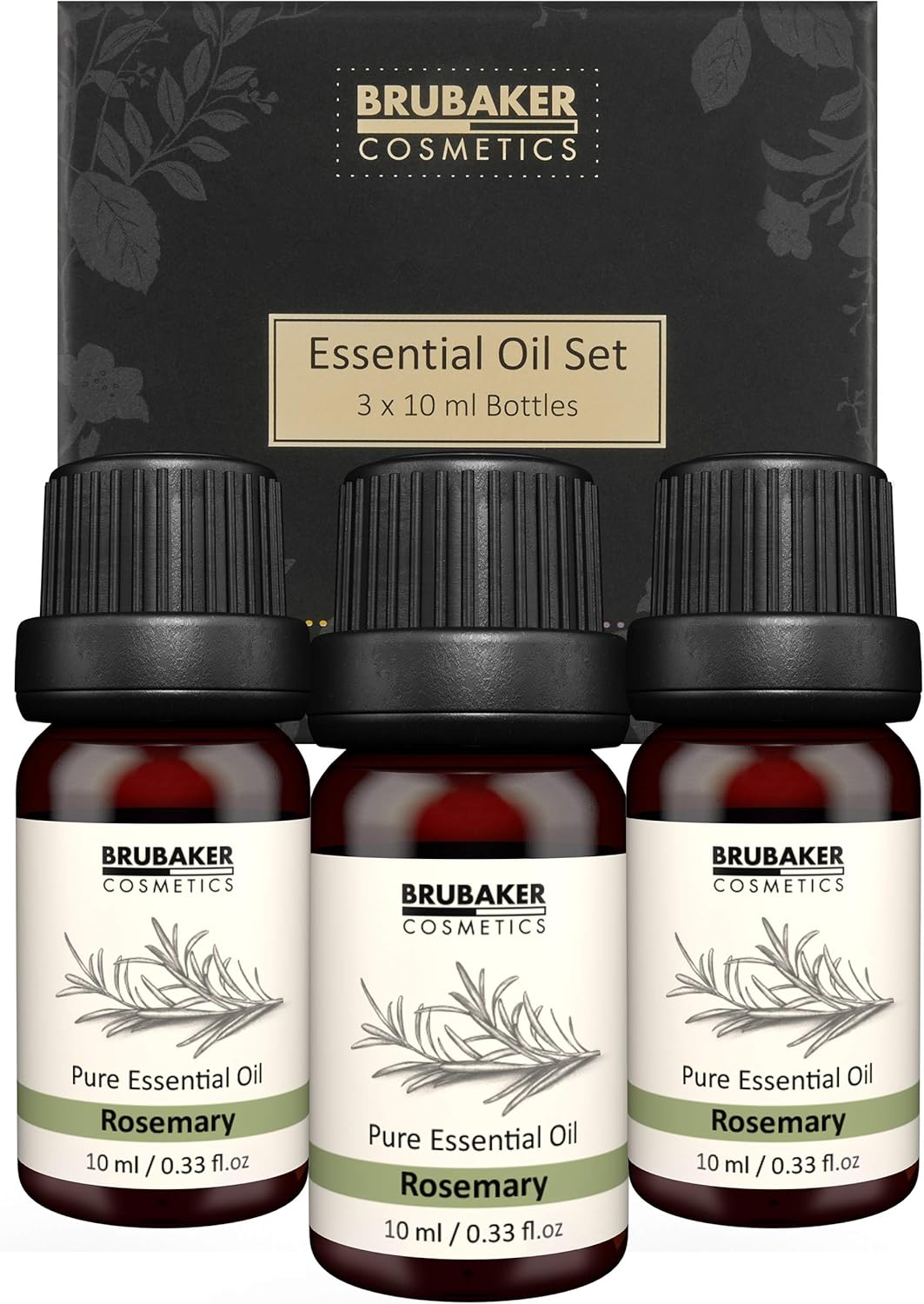 BRUBAKER Cosmetics Set of 3 Rosemary Oil - Concentration, Creativity & Improved Air - Essential Oils Aromatherapy Gift Set 3 x 10 ml Rosemary Oil Vegan