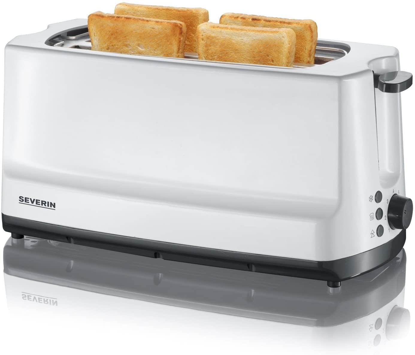 SEVERIN Automatic Toaster, 2 Long Slots, Up To 4 Bread Slices, 1400 W, AT 2234, White/Grey