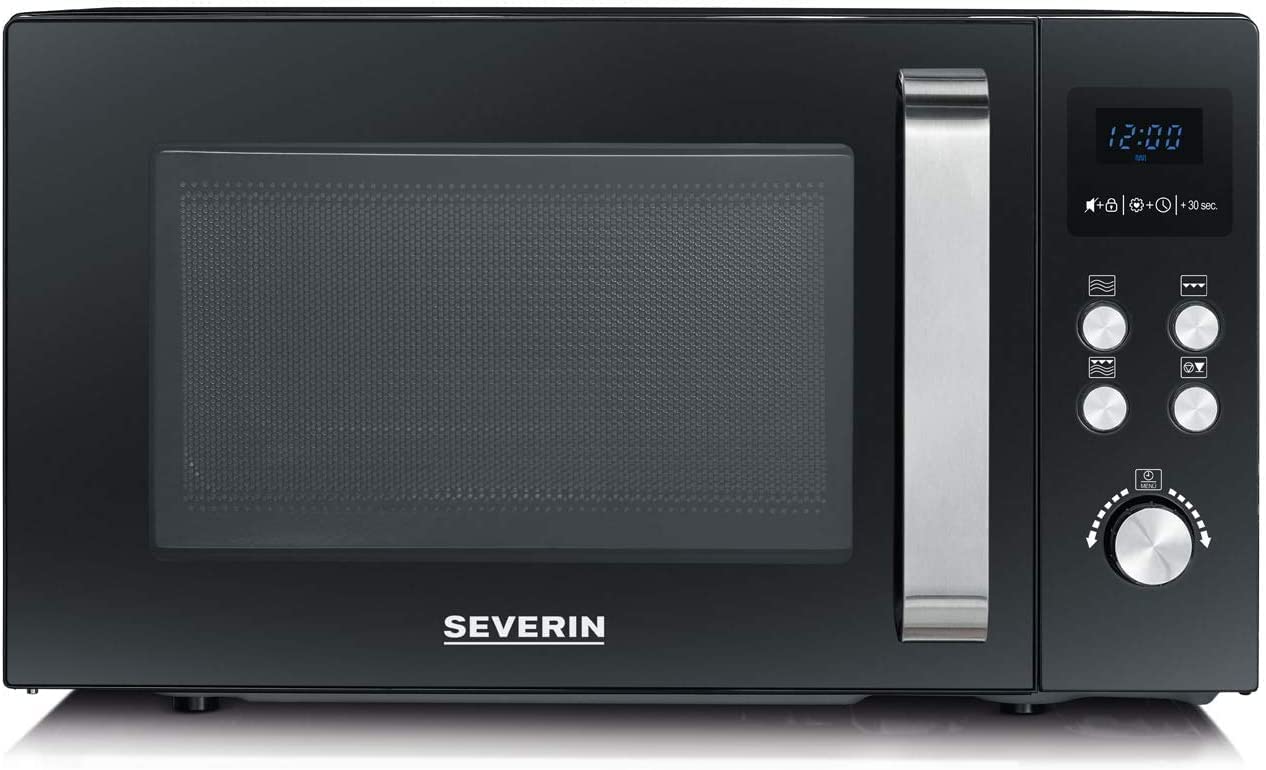 SEVERIN MW 7750 2-in-1 Microwave (800 W, with Grill Function, Diameter 24.5 cm) Black & AT 9552 Automatic Toaster (800 W, Includes Bread Roasting Attachment, 2 Roasting Chambers) Black / Matt
