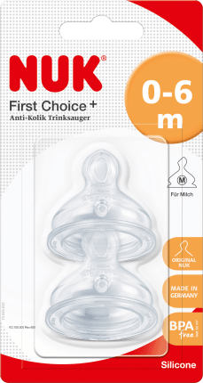 NUK Valve suction cup First Choice+ silicone, 0-6 months, hole size M (milk), 2