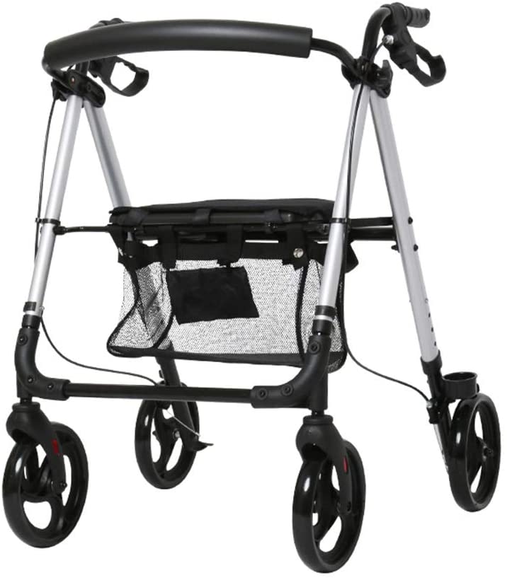 Bseack Rollator Walker with Seat and Handbrake Folds Compact Walker for Seniors Height Adjustable with 4 Wheeled Walkers