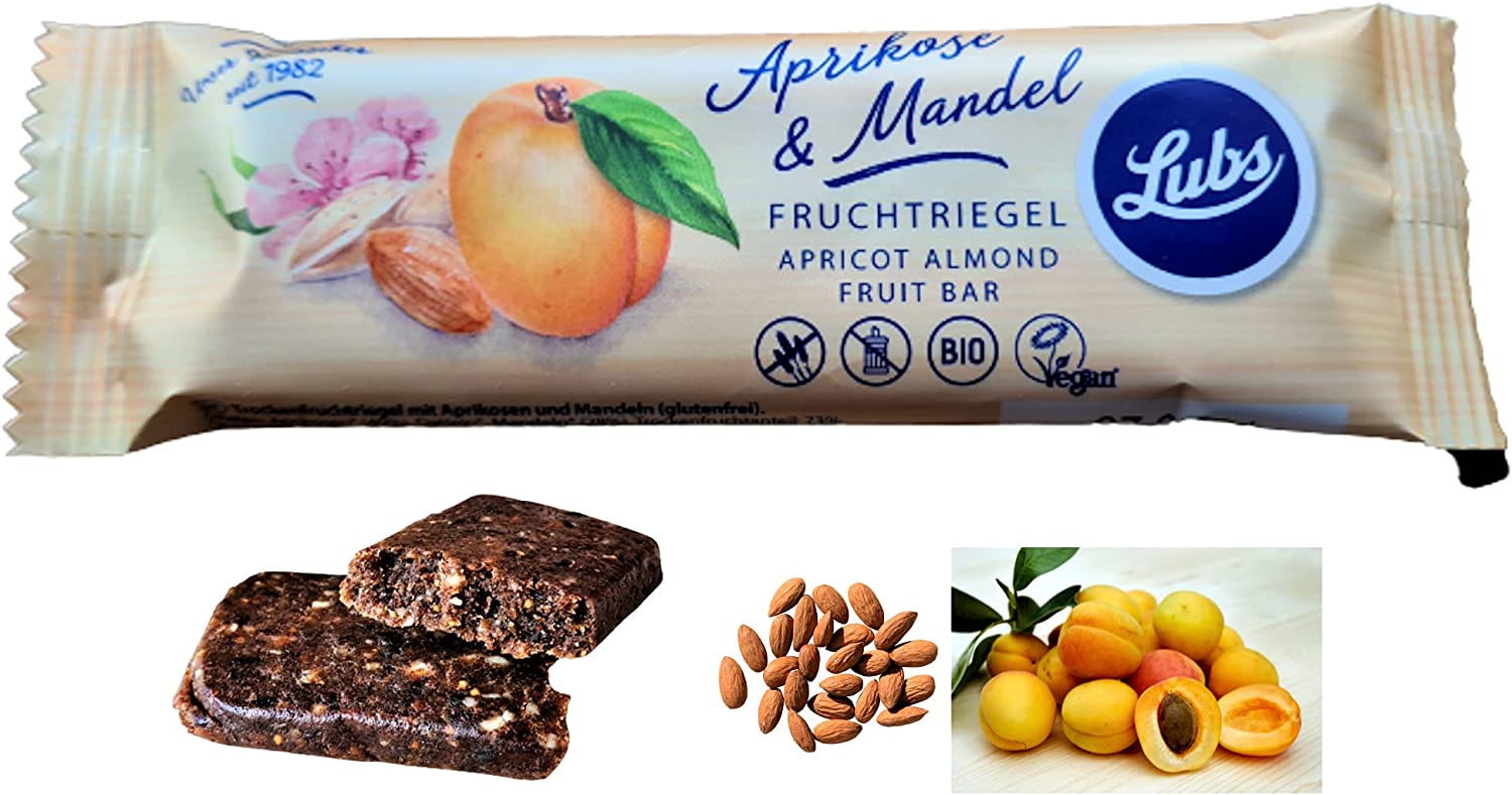 Snack Bag – 12 x 40 g Lubs Fruit Bar Apricot & Almond | Organic & Vegan | Fruit Bar with Fresh Fruit | Gluten Free Bar