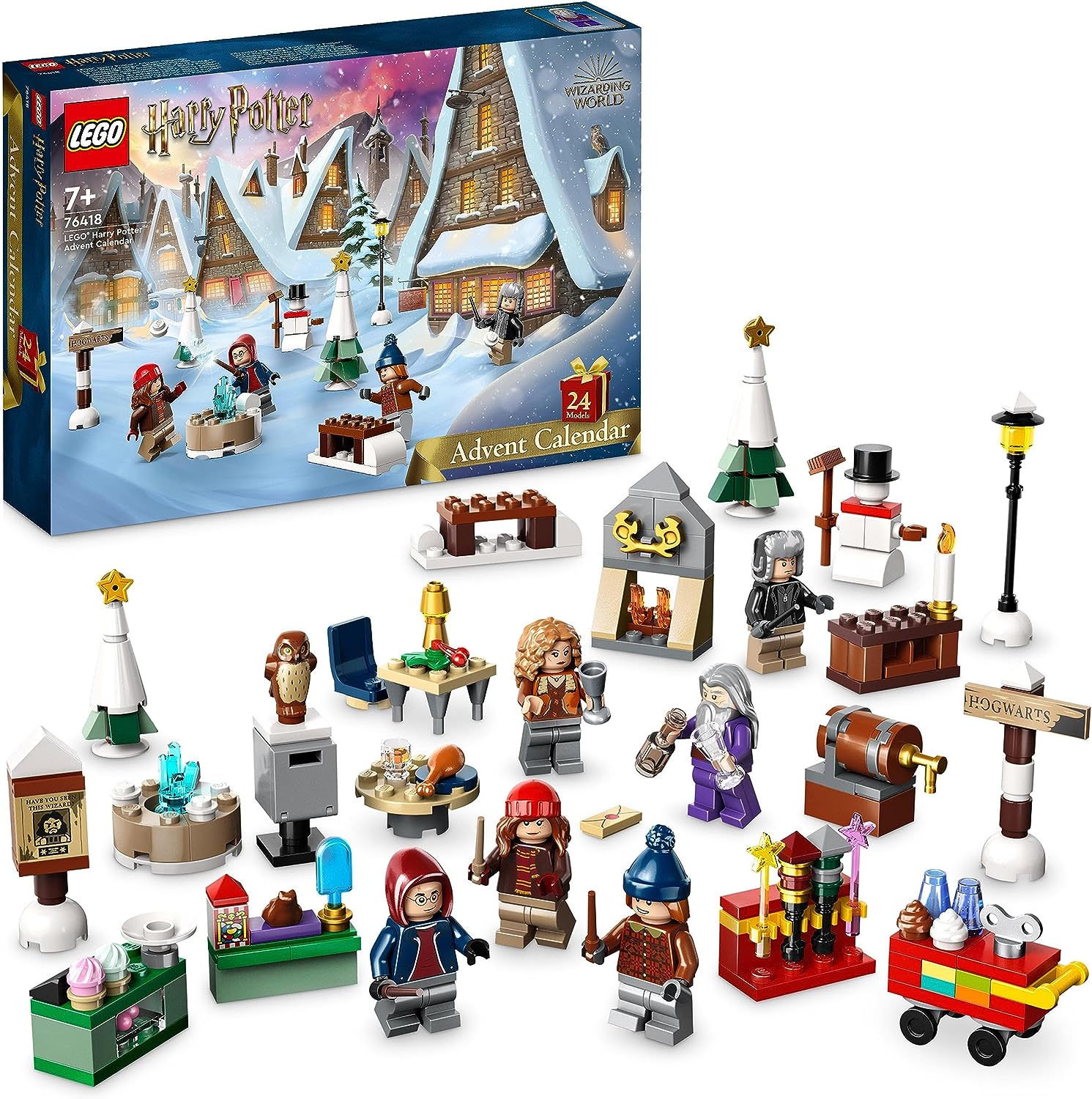 LEGO 76418 Harry Potter Advent Calendar 2023, Christmas Calendar with 24 Gifts Including 18 Hogsmeade Mini Models and 6 Mini Figures such as Hermione Granger and Draco Malfoy, Christmas Toy