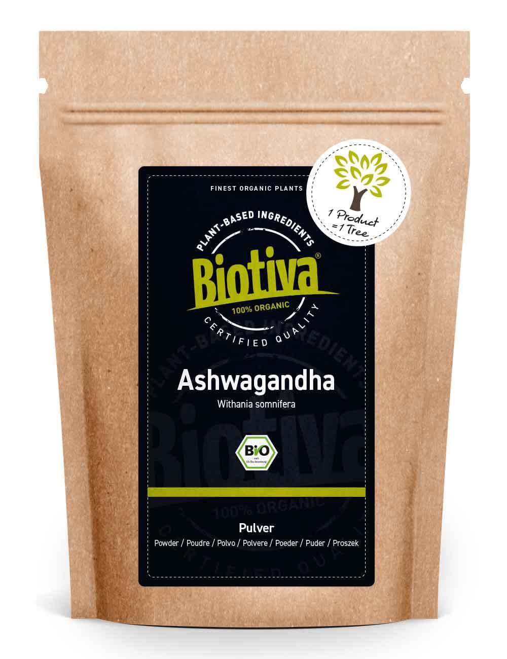 Biotiva Ashwagandha Organic Powder 1000 G - Ashwaganda Root Powder - Sleeping Berry - Ayurveda - Indian Ginseng - Withhania Somnifera - Bottled in Germany (DE -ÖKO -005) - vegan