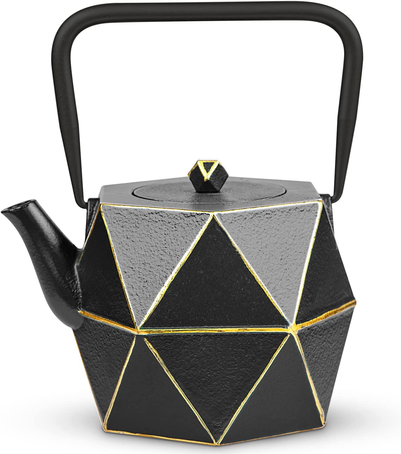 Toptier Cast Iron Teapot, Hob Safe Japanese Cast Iron Teapot Diamond Design with Removable Strainer for Loose Tea, 30 oz, Black