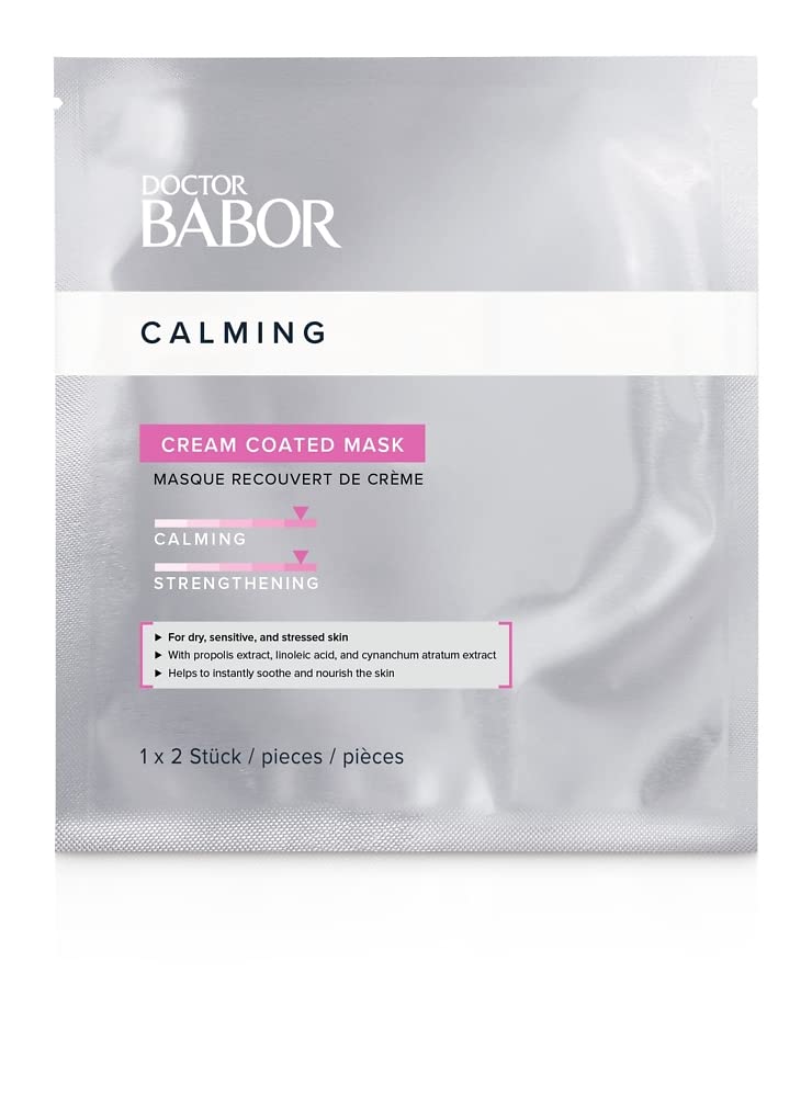 Doctor Babor Cream Coated Mask, Nourishing Cloth Mask for Sensitive Skin, with Hyaluronic Acid and Shea Butter, No Fragrances and Dyes, 1 x 2 Pieces, ‎silver