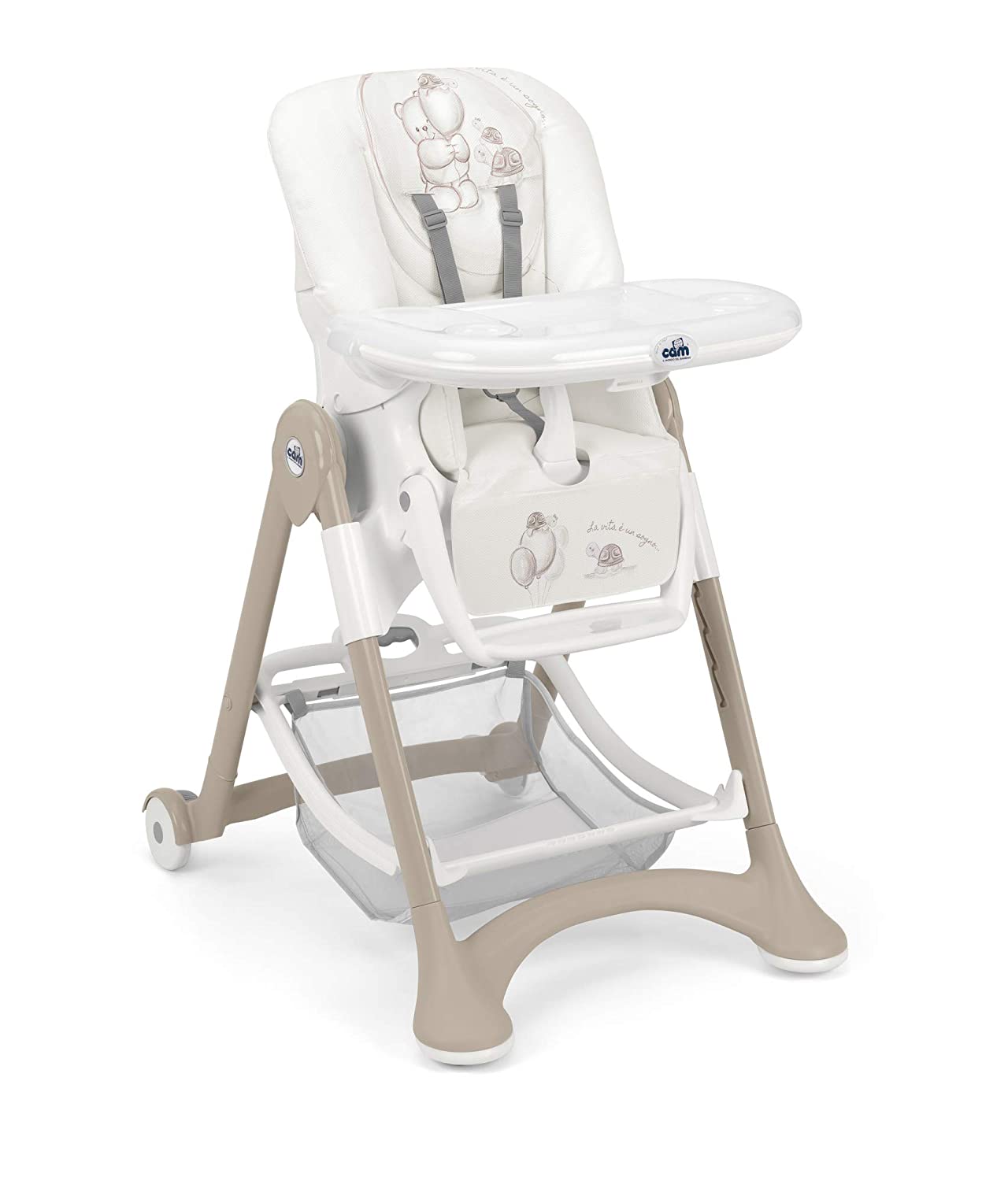 Cam Campion High Chair | Baby Chair Grows With You & Versatile Adjustable Including Tray | Washable Cushion | Soft Padding & Adjustable Strap | Children\'s High Seat - Made in Italy (Bear)