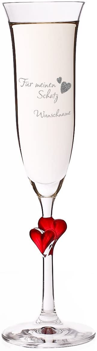 Stölzle Lausitz L \'Amour Champagne Flutes with Hearts – für meinen Schatz – Engraved for FREE – Valentine\'s Day