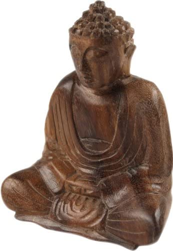 GURU SHOP Wooden Buddha Statue Handmade 11 cm Dhyana Mudra Design 1 Brown Buddha