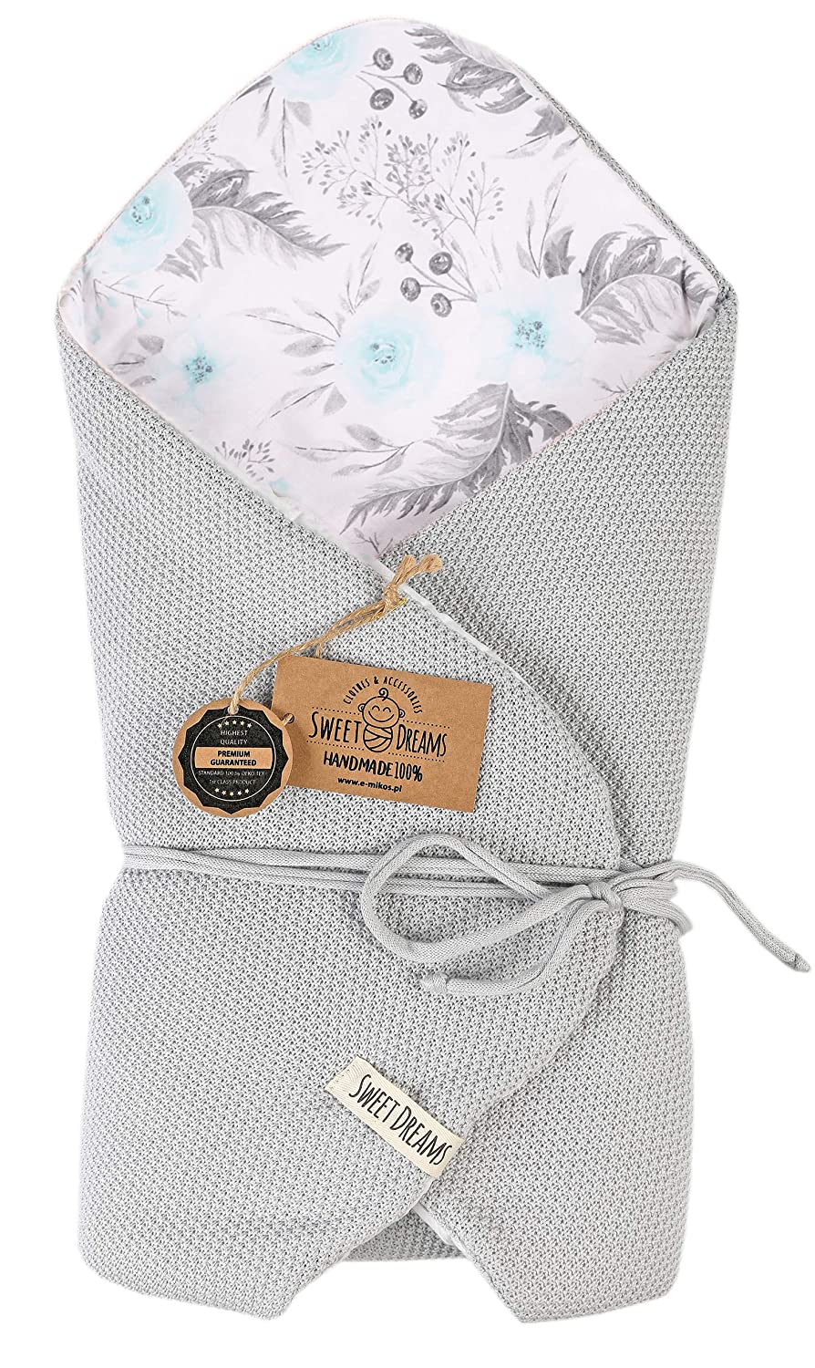 SweetDreams 1024 Baby Swaddling Blanket for Newborns and Toddlers, Cotton, 0 - 12 Months, Super Soft, 75 x 75 cm Grey / In the Garden