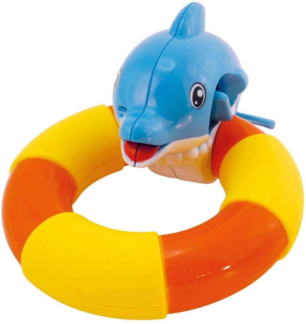 Bieco 19001508 Happy Dolphin with Ring, Bath Toy with Rotating Dolphin on the Tyre, Bath Toy for Grabbing and Rotating Practice for Children from 18m + Colourful