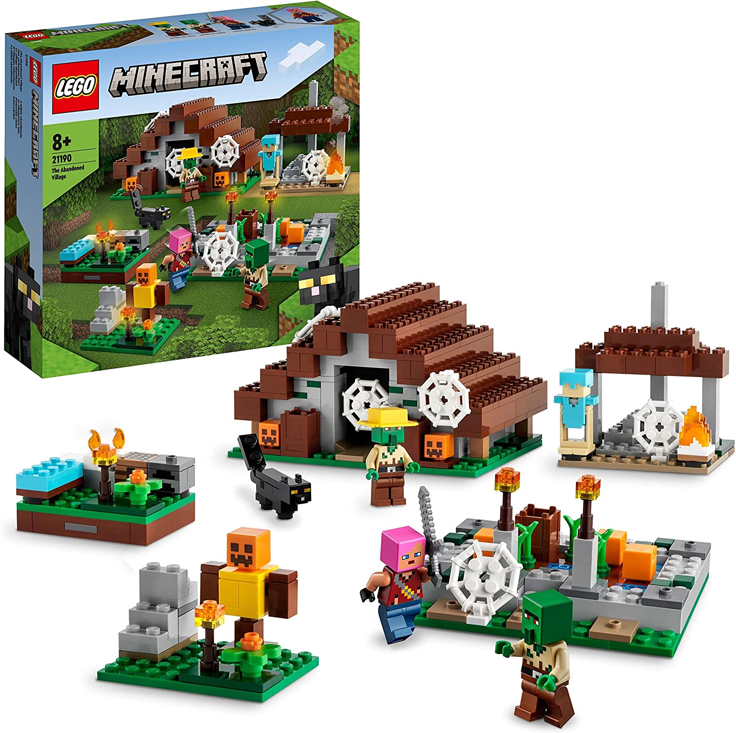 LEGO 21190 Minecraft The Abandoned Village, Toy with Zombie Hunters Camping, Workshop, Farm and House Accessories, Zombie Village Inhabitants and Cat