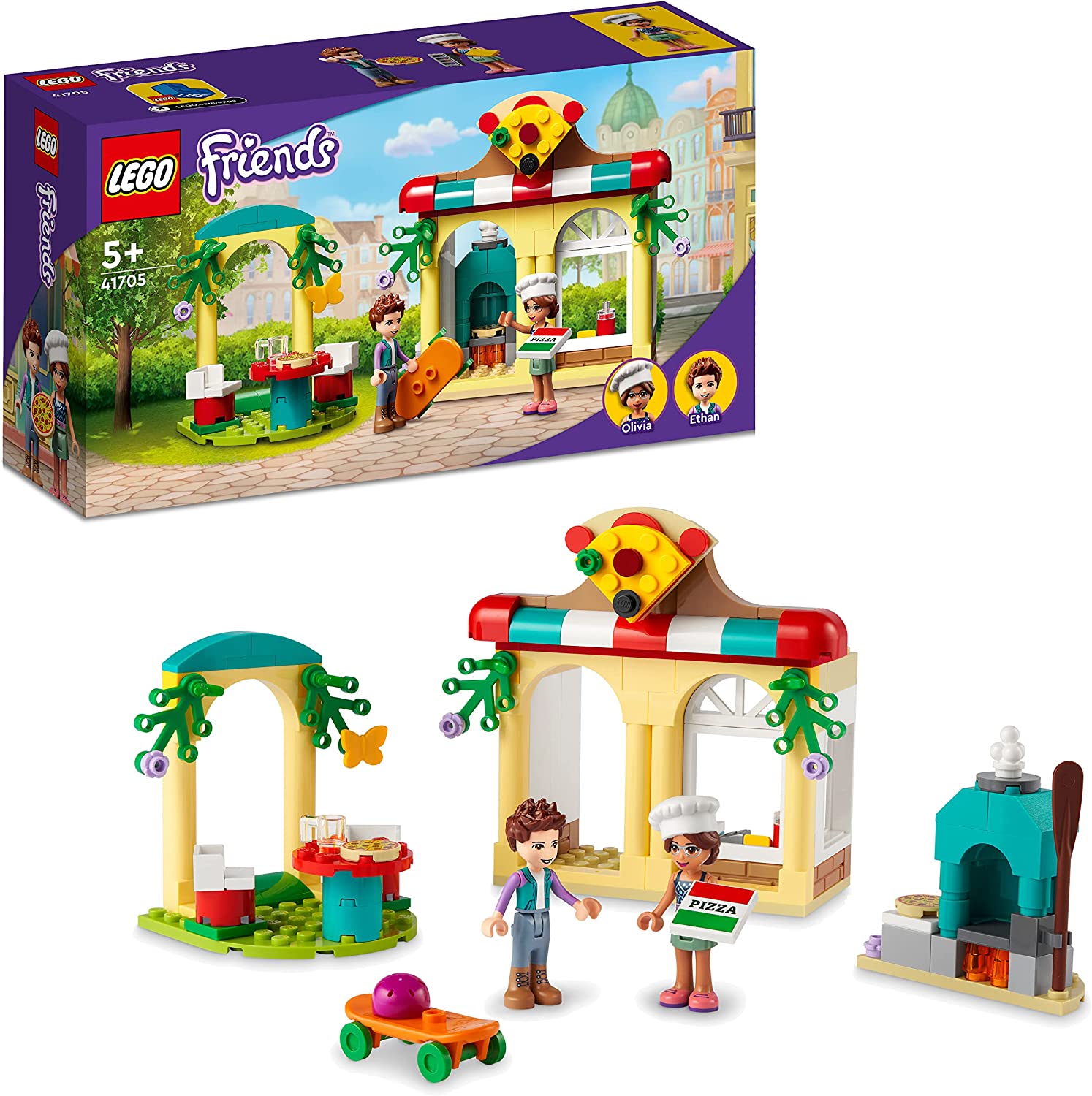 LEGO 41705 Friends Heartlake City Pizzeria Restaurant with Food as Toy with Mini Dolls Olivia and Ethan, for Children from 5 Years