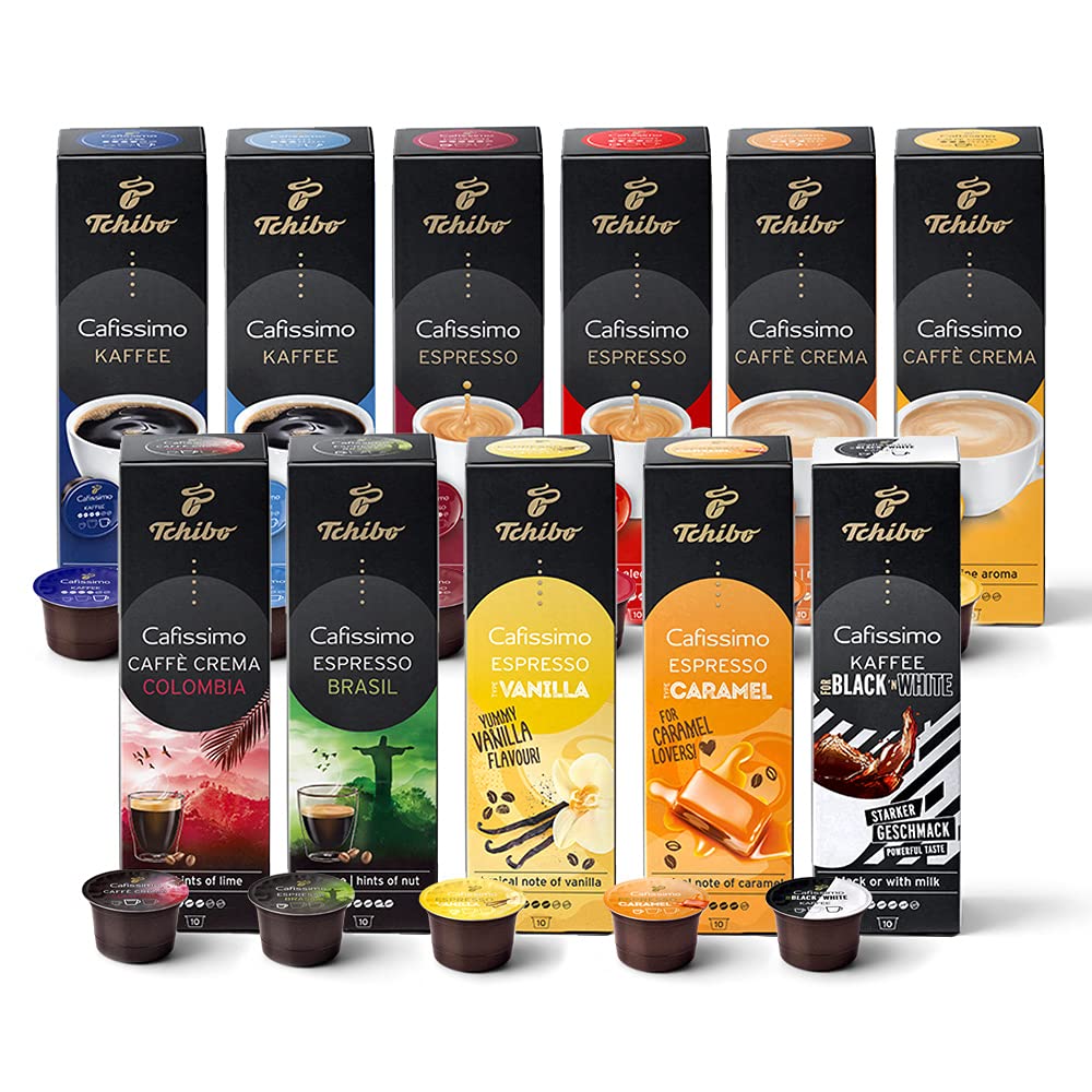 Tchibo Cafissimo tasting set different types of caffè Crema, espresso and coffee, 110 pieces (11x10 coffee capsules), sustainably & fairly traded