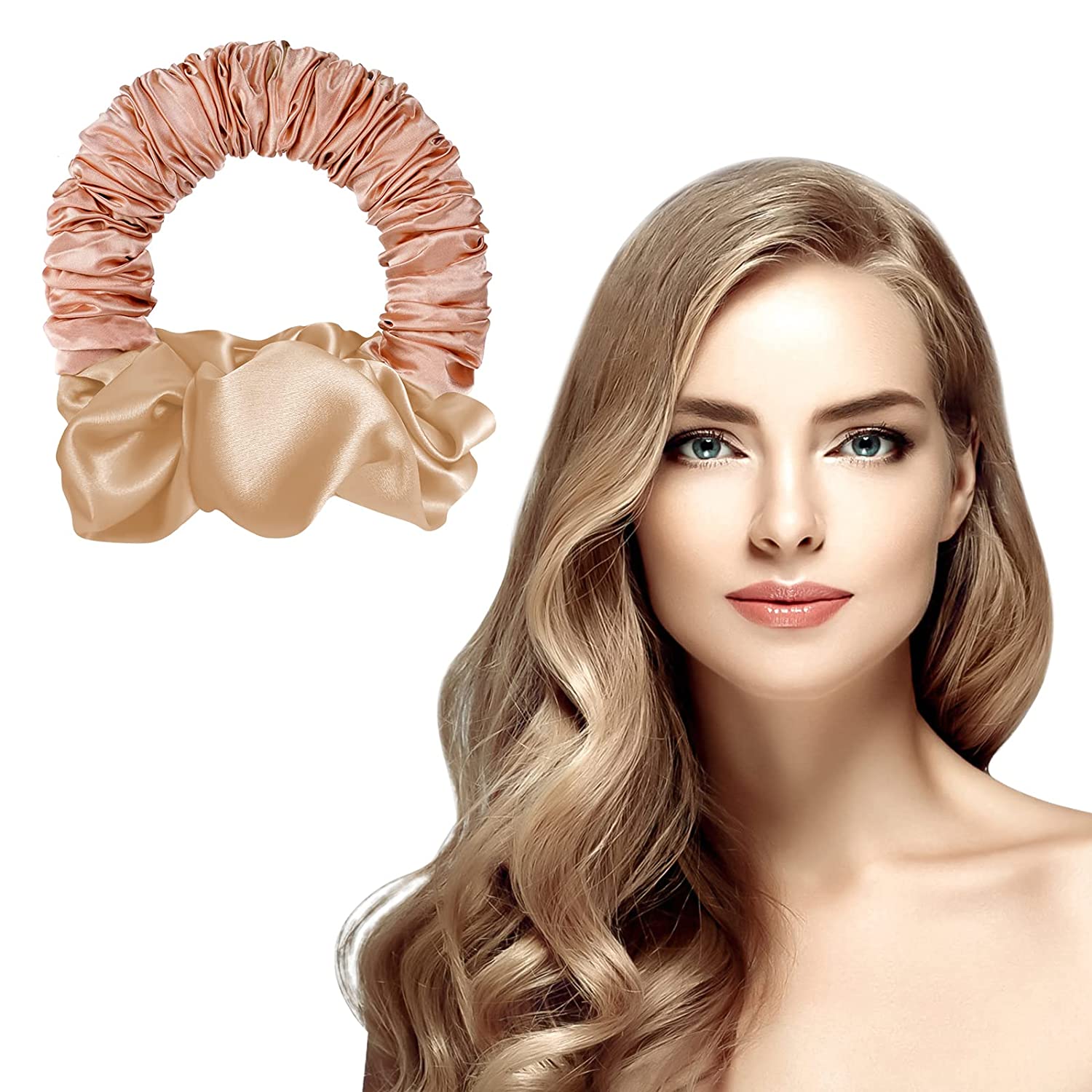 URAQT Heatless Curling Hairband, Soft No Heat Ponytail Hairband Curlers, 2022 Scrunchie Rollers, Magic Hairdresser Tools for Long Hair, DIY Styling (Gold), ‎gold