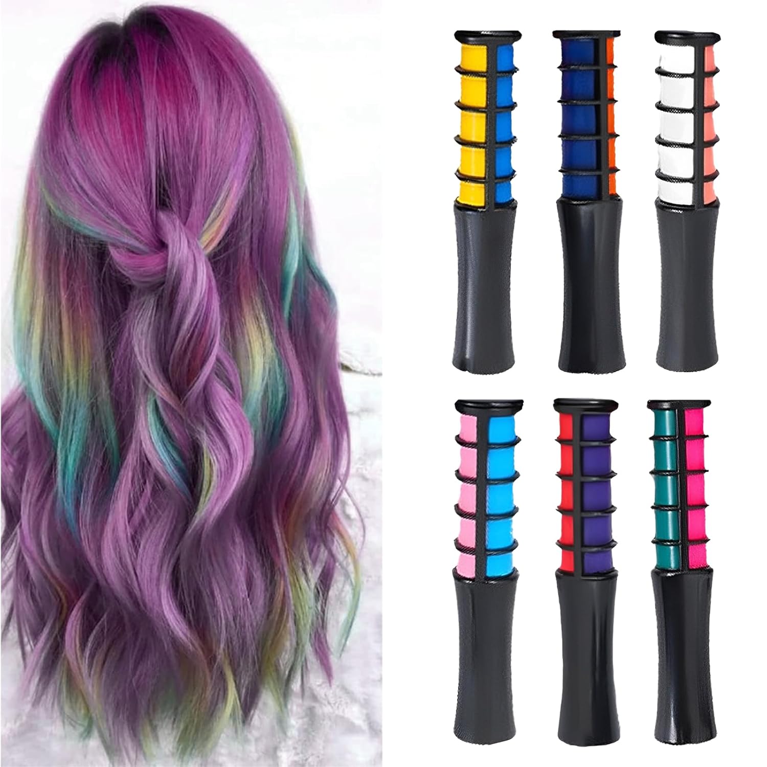 Hair Chalk for Girls 6 Pieces Hair Chalk Hair Mascara for Children Hair Mascara Hair Color Children's Hair Chalk Washable Perfect for Halloween Christmas Carnival Cosplay Birthdays