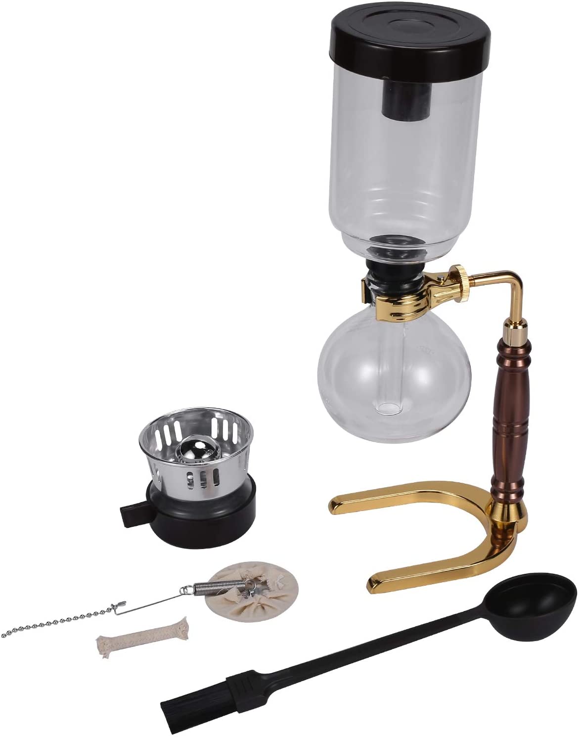 TANOU Japanese Style Siphon Coffee Machine Tea Siphon Pot Vacuum Coffee Machine Glass Coffee Machine Filter 3 Cups Gold
