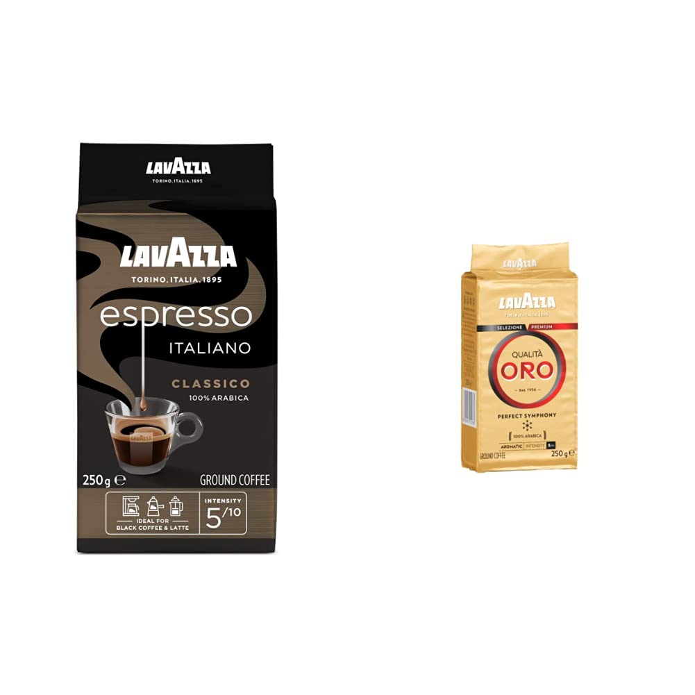 Lavazza, Espresso Italiano Classico, ground coffee, 250 G & Qualità Oro, ground coffee, with aroman informations of fruits and flowers, for a velvety espresso, 100% Arabica coffee beans, 250g