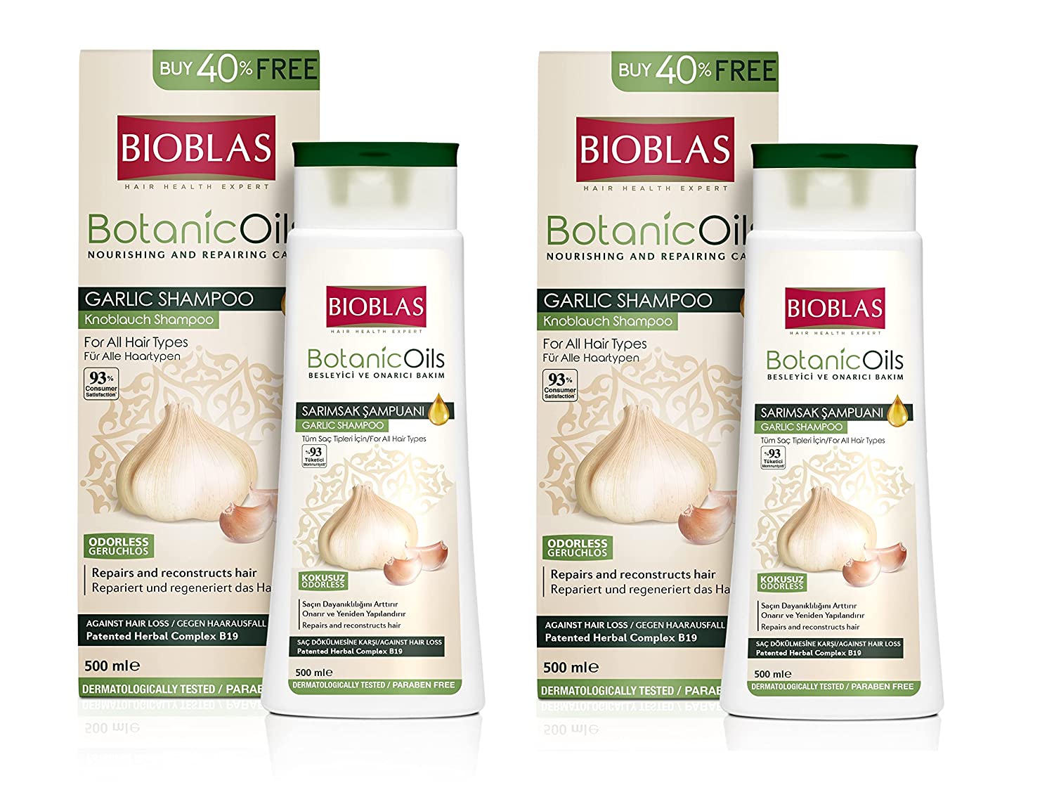 BIOBLAS 2 x Garlic Shampoo 500 ml Bioblad, Odourless, Anti Hair Loss for Women and Men