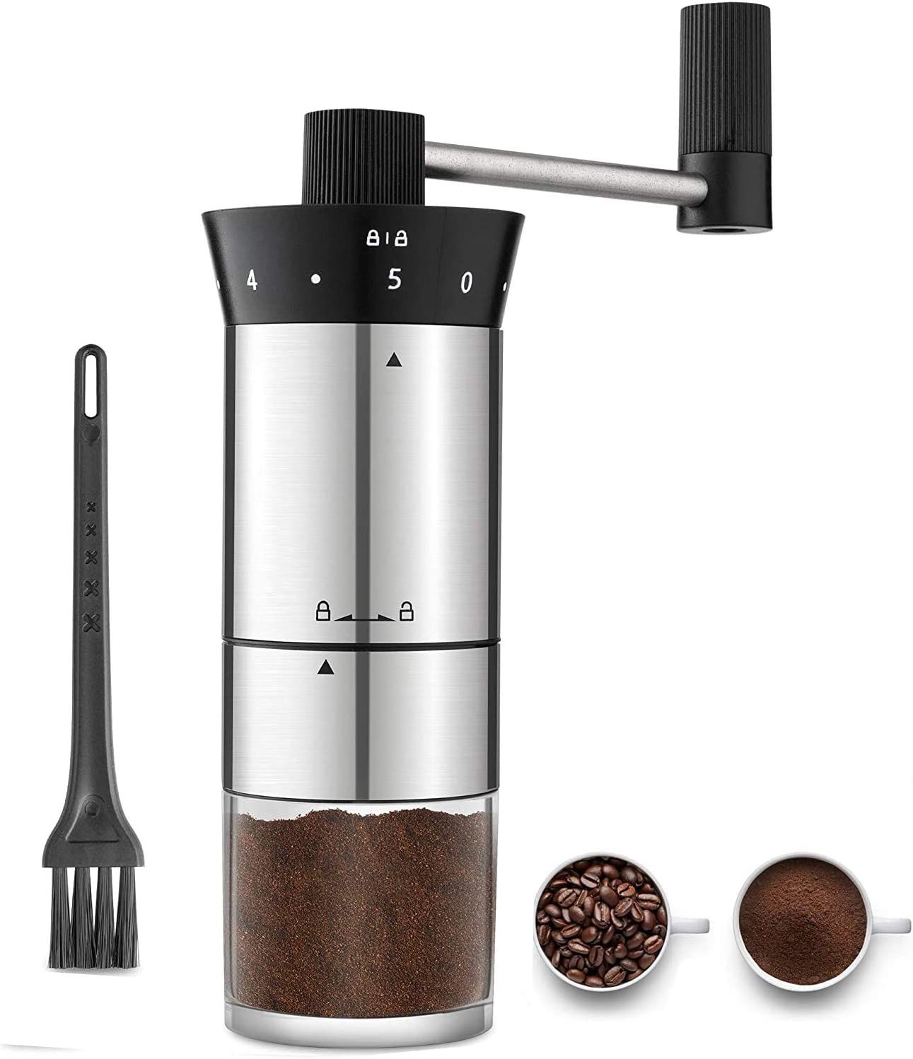 TIMCOOK Manual Coffee Grinder 5 Adjustable Grinding Levels Portable Hand Coffee Grinder Stainless Steel with Ceramic Grinder and Brush