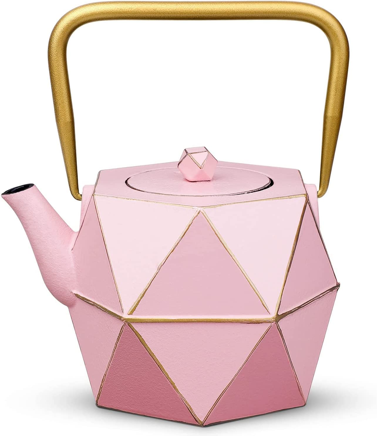 Toptier Teapot, Cast Iron Teapot in Japanese Style Cast Iron Teapot with Stainless Steel Strainer, Durable Cast Iron Kettle Set, Diamond Shape, Tea Friends Gift (900 ml), Pink