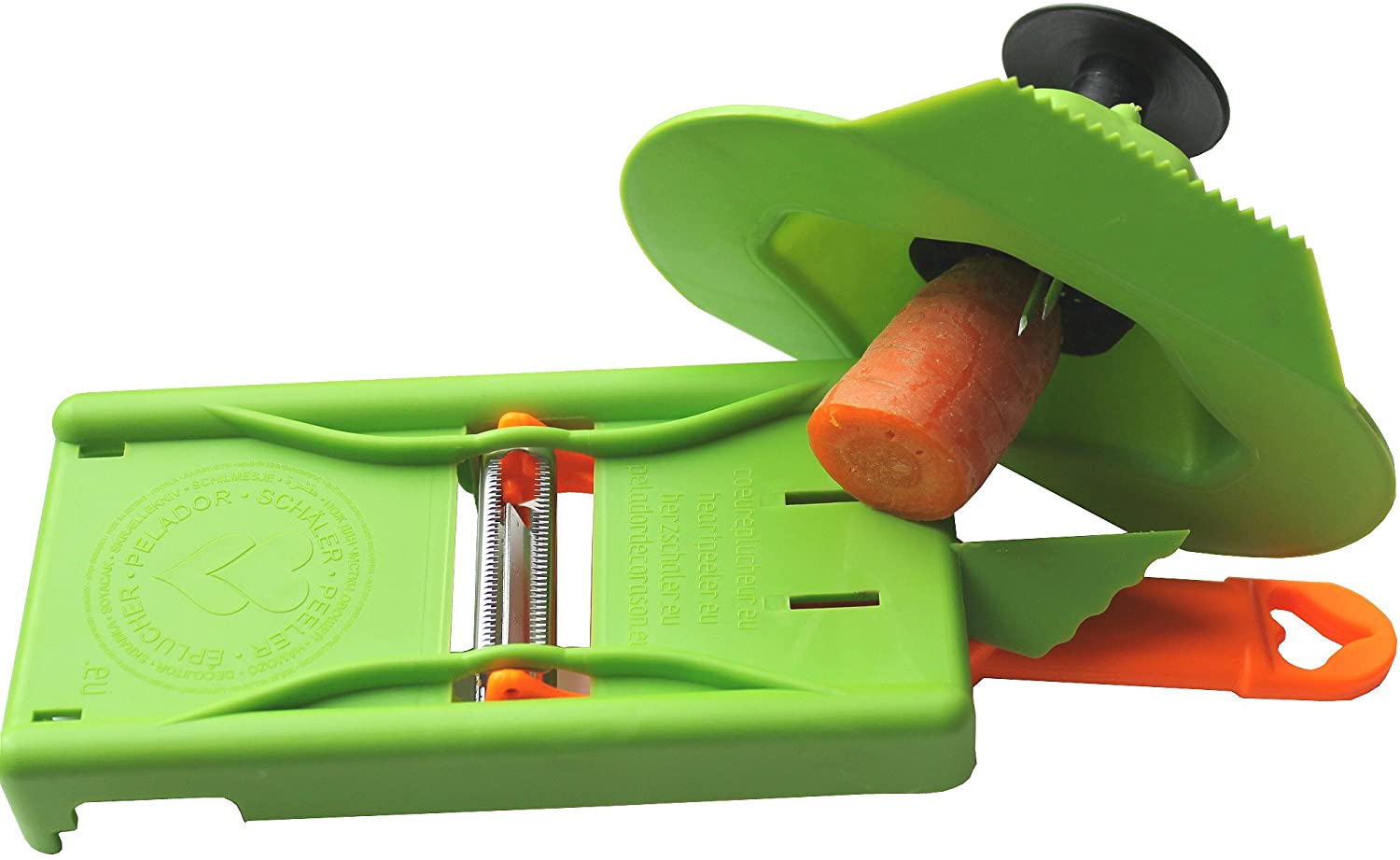 JOSKO Products Vegetable Slicer, Peeler and Julienne Strip Cutter with Finger Protection Orange/Green