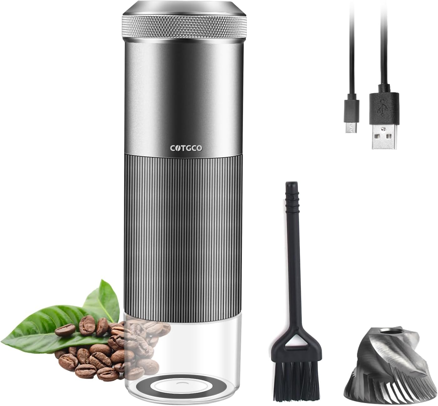 Coffee Grinder Electric Espresso Grinder Small: COTGCO Portable Coffee Bean Mill with Stainless Steel Cone Grinder USB 1600 mAh Battery for 15 to 20 Applications Mini for Travel