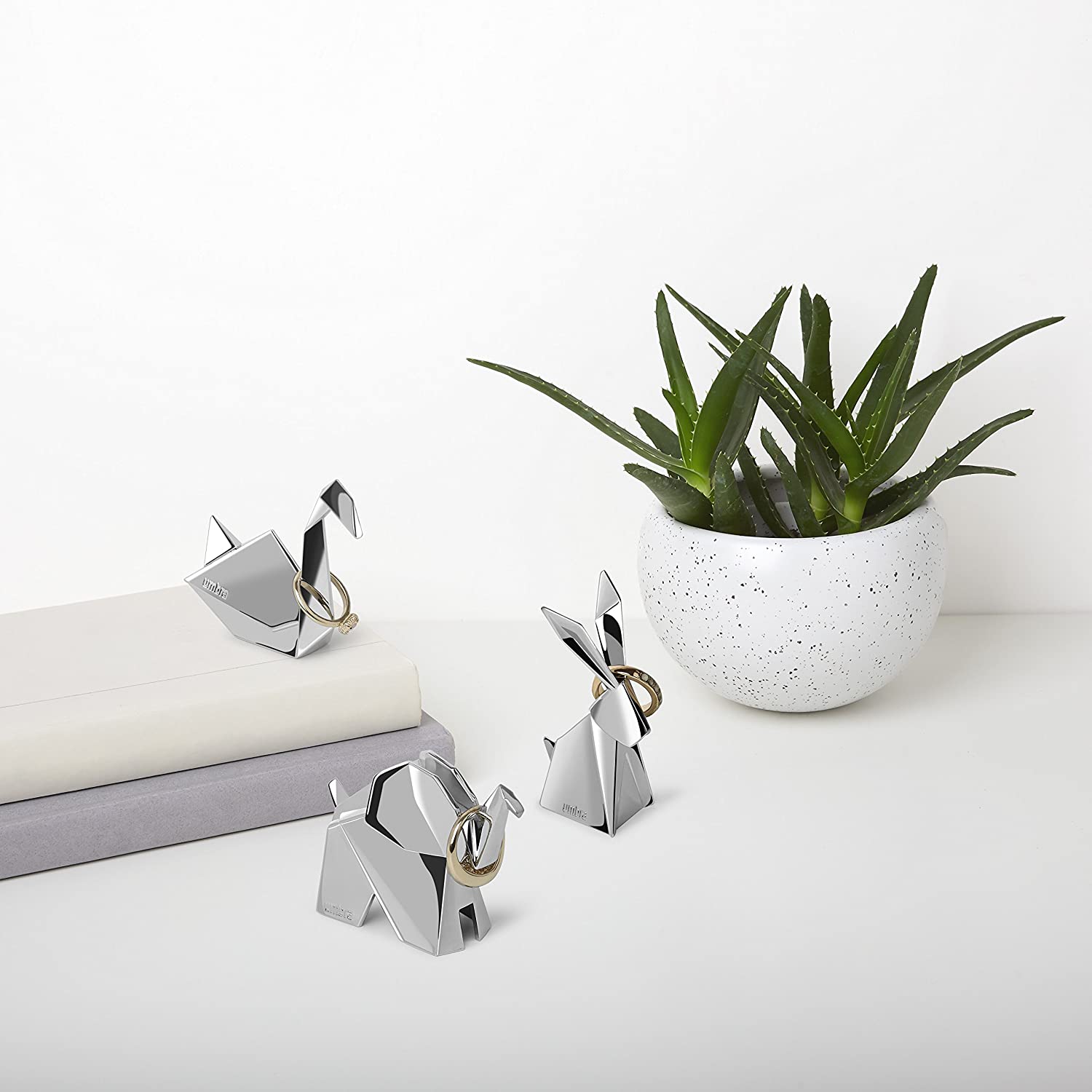 Umbra Origami Ring Holder Modern Ring Set Swan, Elephant, Rabbit, Ideal Wed