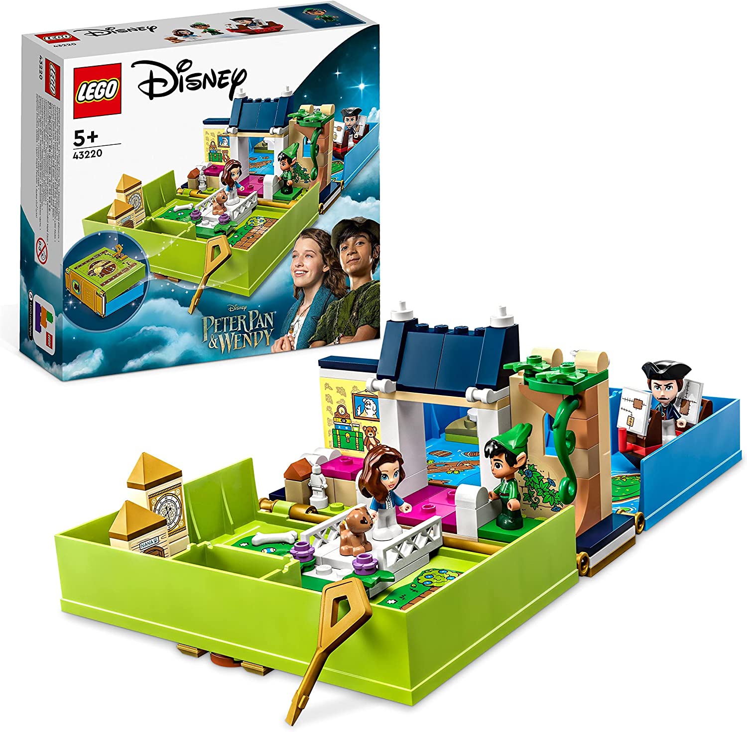LEGO 43220 Disney Classic Peter Pan & Wendy - Fairytale Book Adventure Toy Set, Portable Playset With Micro Dolls and Pirate Ship, Travel Toy for Children from 5 Years