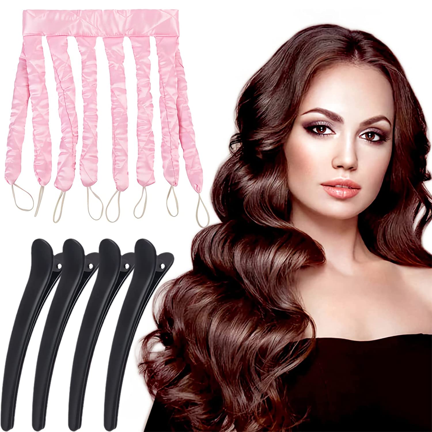 DKDDSSS Heatless Hair Curler, Octopus Heatless Curler, Heatless Curls Band with Hairpin, Heatless Curls Ribbon Will Not Injure The Hair, Hair Rollers for Girls and Women, DIY Styling (Pink), ‎pink