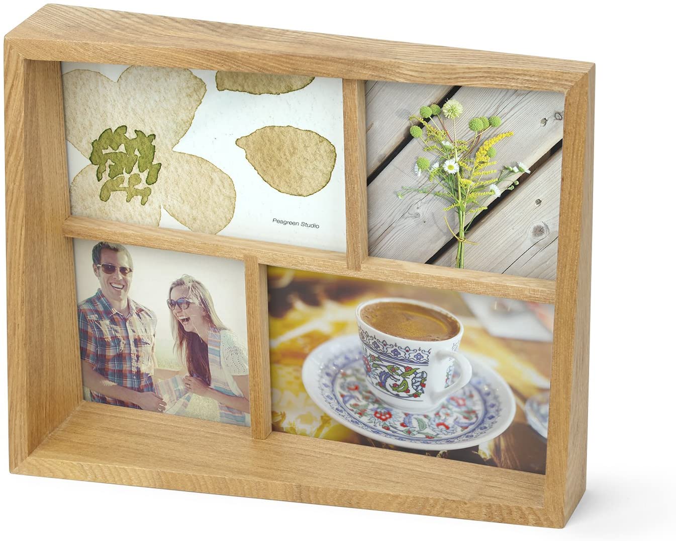 Umbra Edge Collage Picture Frame for 4 Photos, Pictures, Art Prints, Illustrations, Graphics and More - Modern Wall and Table Multi-Picture Frame Made of Ash Wood, Natural