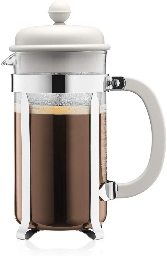 BODUM 1 Litre 34 oz 8-Cup Stainless Steel Frame Caffettiera Coffee Maker, White