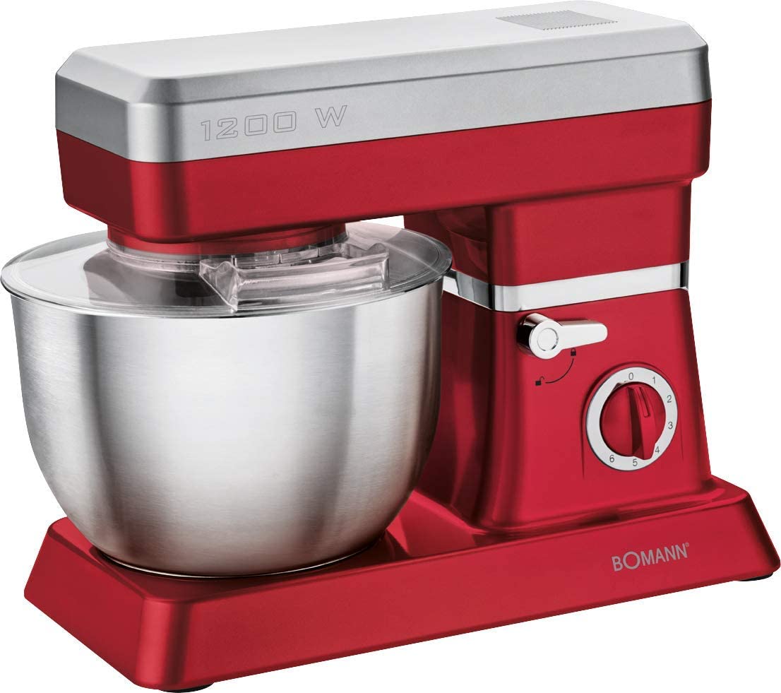 Bomann 603986 KM 398 CB Kneading Machine, 8 Speed Levels (including Pulse), 6.3 Litre Stainless Steel Bowl for Max. 3-3.5 kg Dough Preparation, 1200 Watt, Red