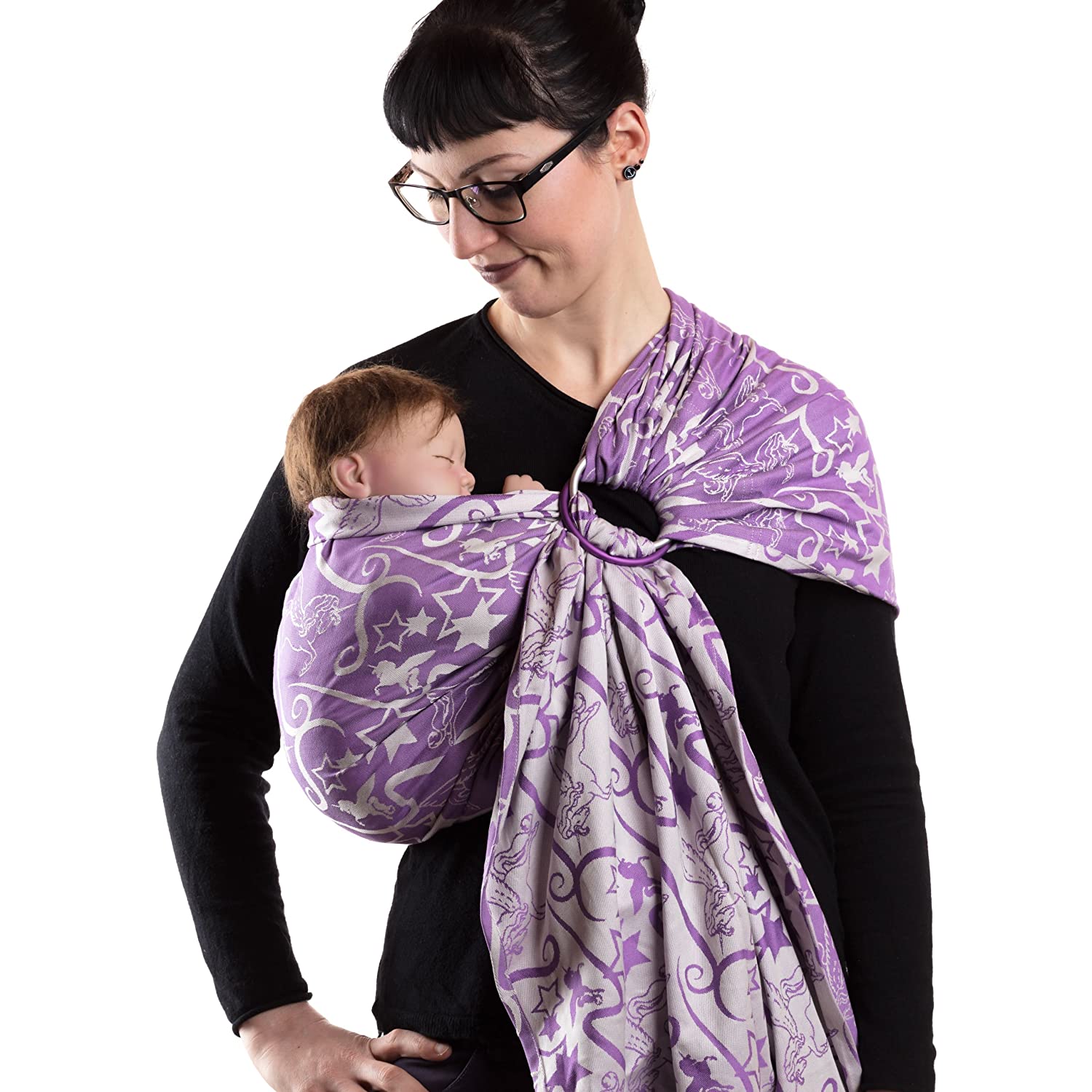 SCHMUSEWOLKE Ring Sling Baby Carrier for Newborns from Birth and Toddlers with Organic Cotton Hip Carrier Riverside