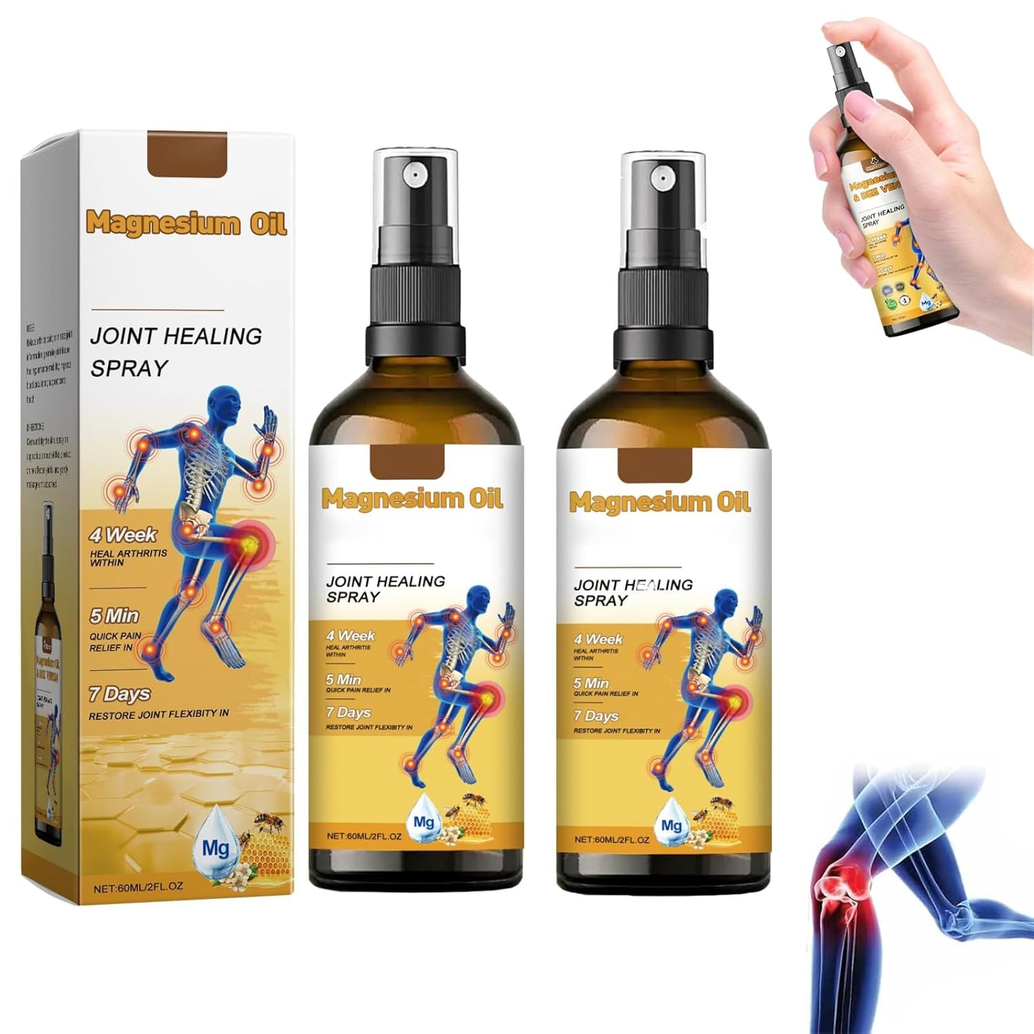 1/2/3 Pieces Magnesium Oil Bee Venom Joint Healing Spray, Bee Venom Joint Healing Spray, Professional Bee Venom Spray for Back, Neck, Hands (2)
