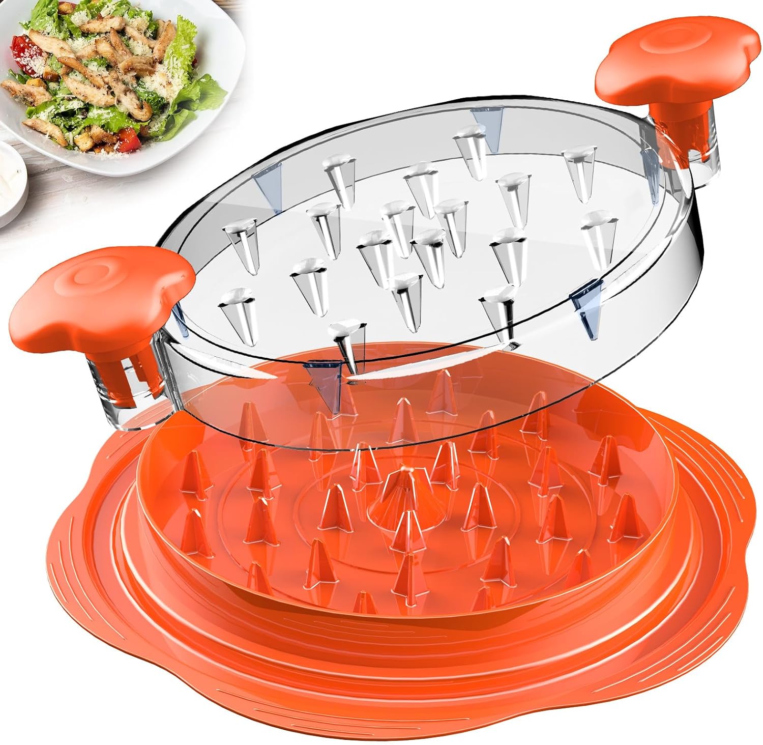 Chicken Chopper 25.5 cm Large Visible Chicken Breast Shredder Tool Twist with Brush and Forks, Professional Meat Chopper (Orange)