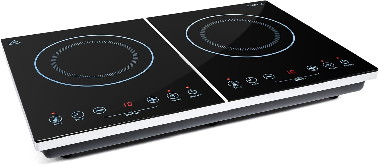 A-rival Induction Hob 2 Plates - Economical Digital Hobs, TÜV-GS, 3500 W Induction Hob, Double Hob with Induction, Hob, Induction Plate Self-Sufficient, Camping Induction Hob