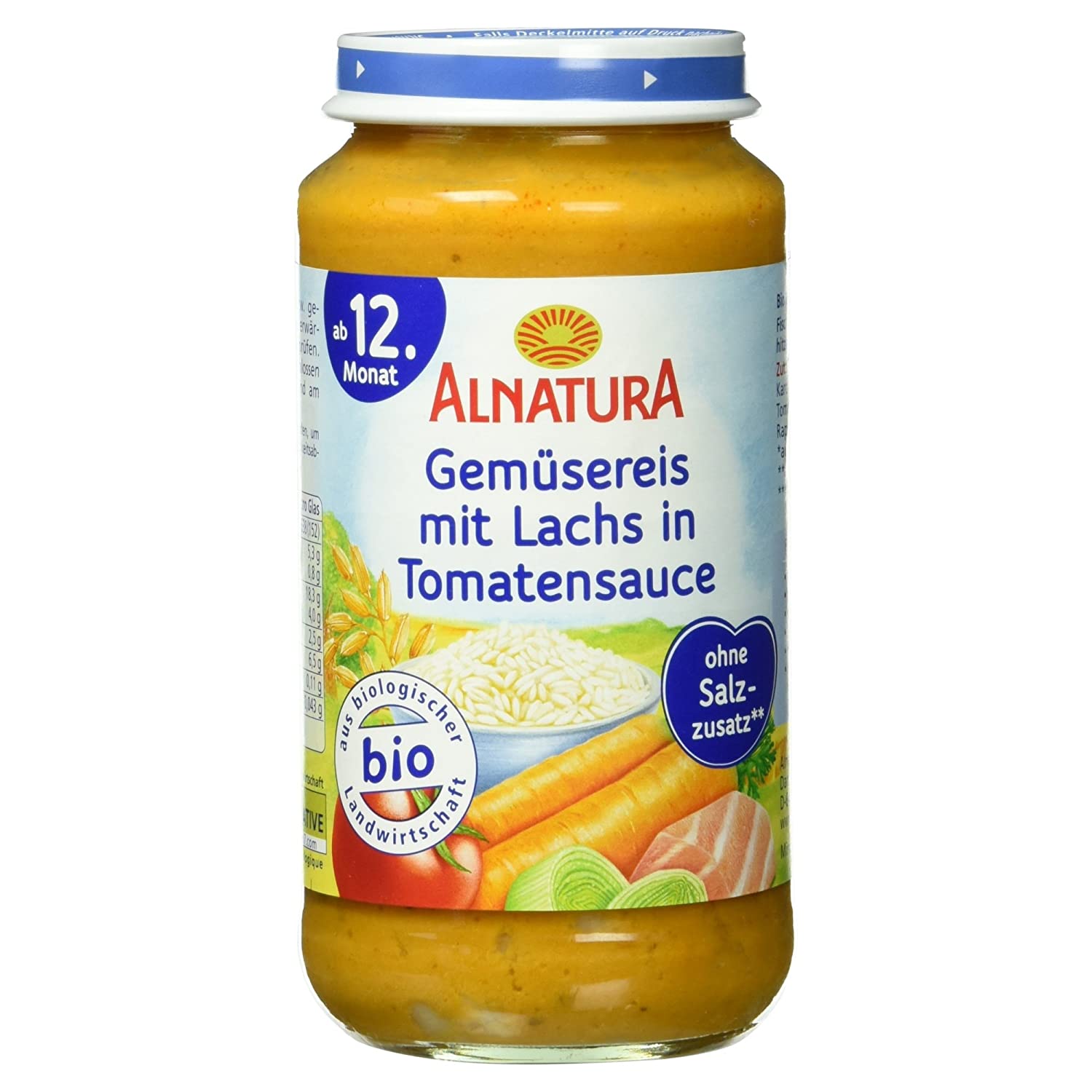 Alnatura Bio Kindermenü Gemüsereis mit Lachs in Tomatensauce, 250 g