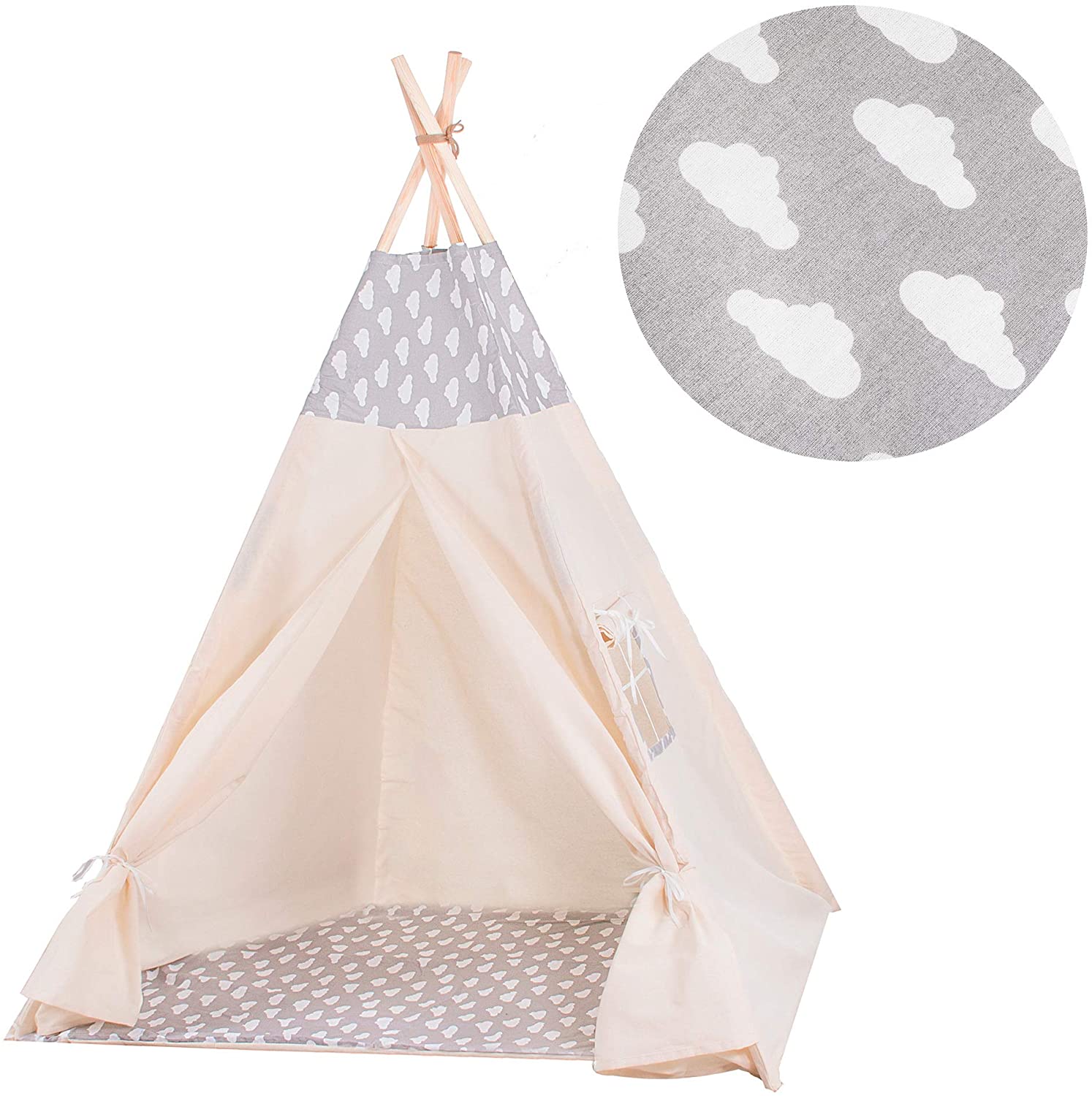 Springos Childrens Tepee Tipi Tent Wigwam With Floor Mat Cotton Childrens