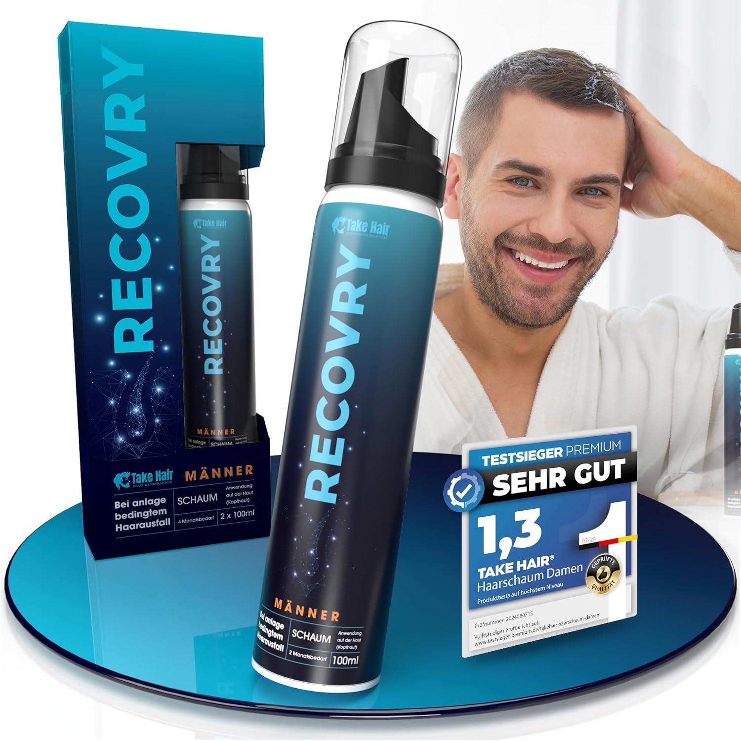 RECOVRY - Anti Hair Loss Foam for Men - 4 Month Supply - Activates Hair Roots - For Fuller Head and Beard Hair - Includes Masterclass