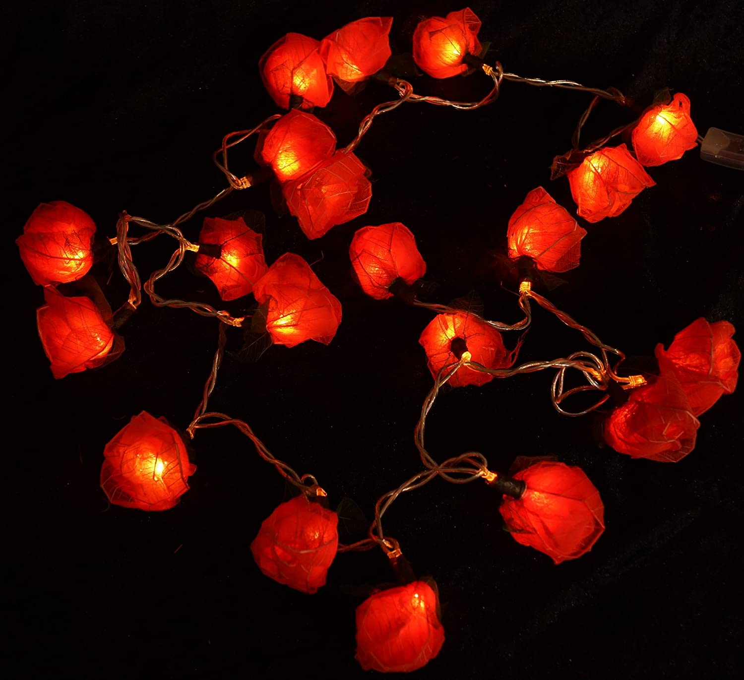 Guru-Shop Paper Roses Led Fairy Lights Pack Of 20 Red, Skeleton Leaves, Flo