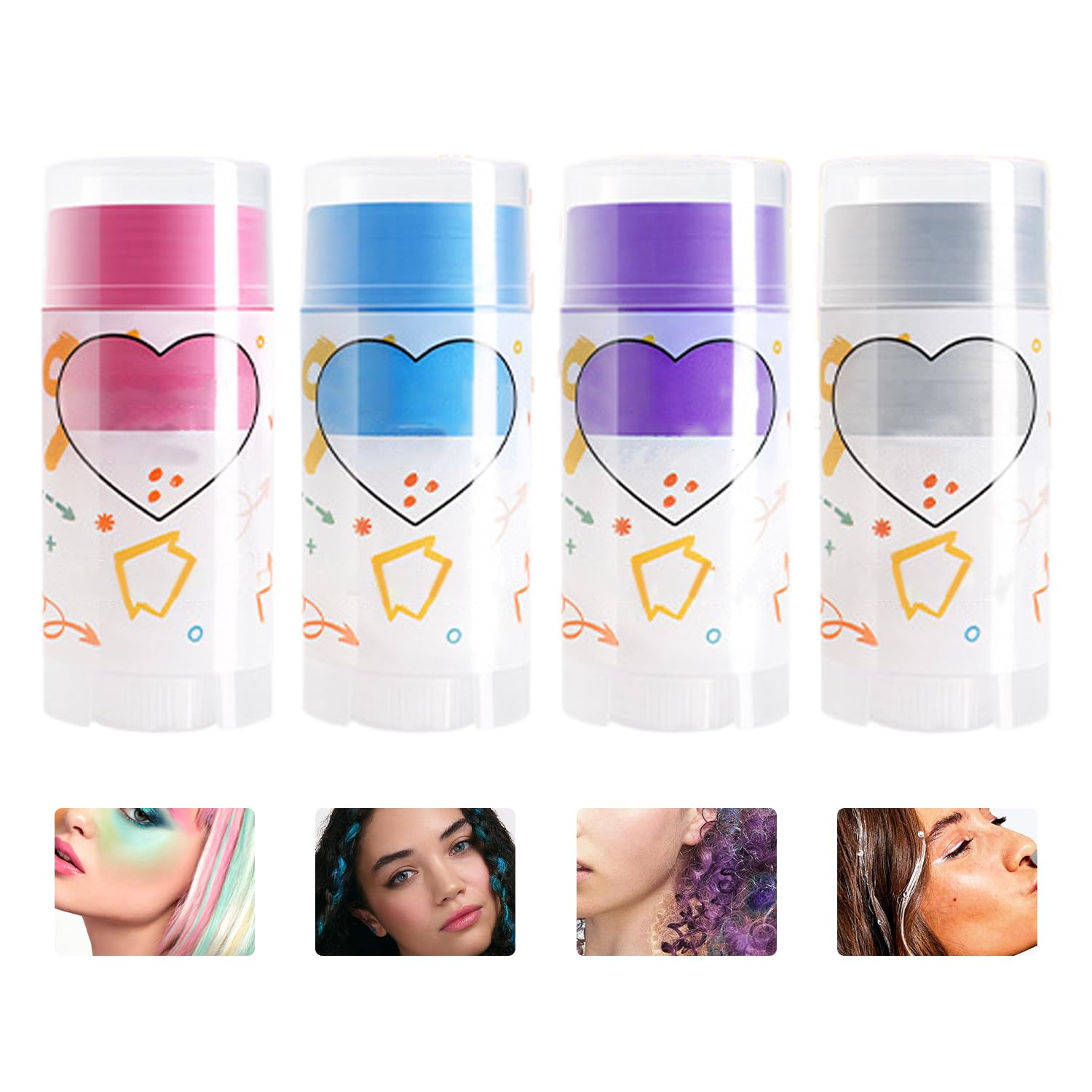 Katyjun 4 Colors Hair Mascara for Hair Color, Children and Women, Washable, Hair Chalk Salon, Hair Mascara