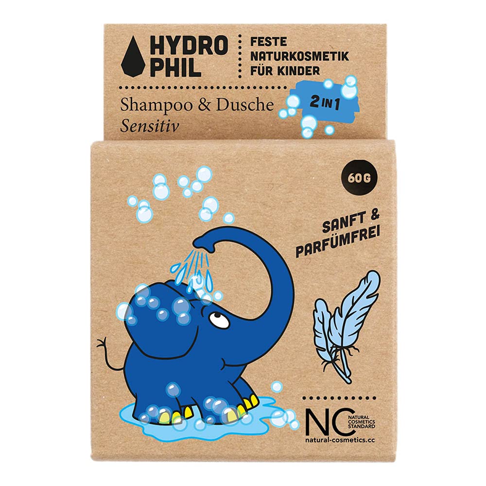 Hydrophil Festes Shampoo & Dusche 2in1 Kids, Sensitiv, Elefant, 60g, ‎blue