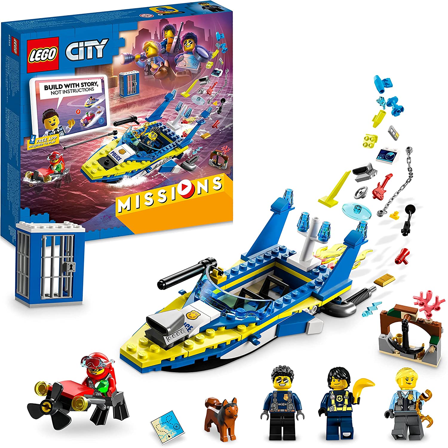 LEGO 60355 City Detective Missions of Water Police, Interactive Adventure Playset with Boat and 4 Mini Figures, Police Toy from 6 Years