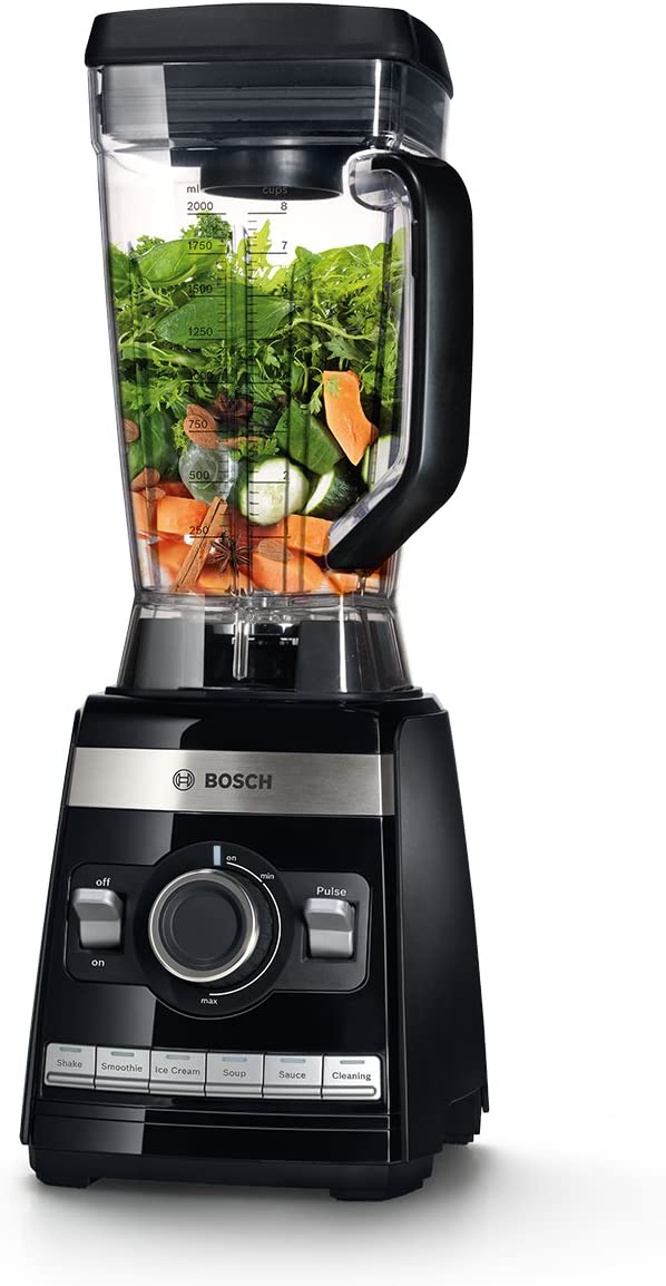 Bosch Hausgerate Bosch Vitaboost Stand Mixer 1600 W, Programmes, Ideal for Large Portions, 6 Blades Stainless Steel Blade, Pestle, with Recipe Book 45,000 Motor Revolutions per Min)