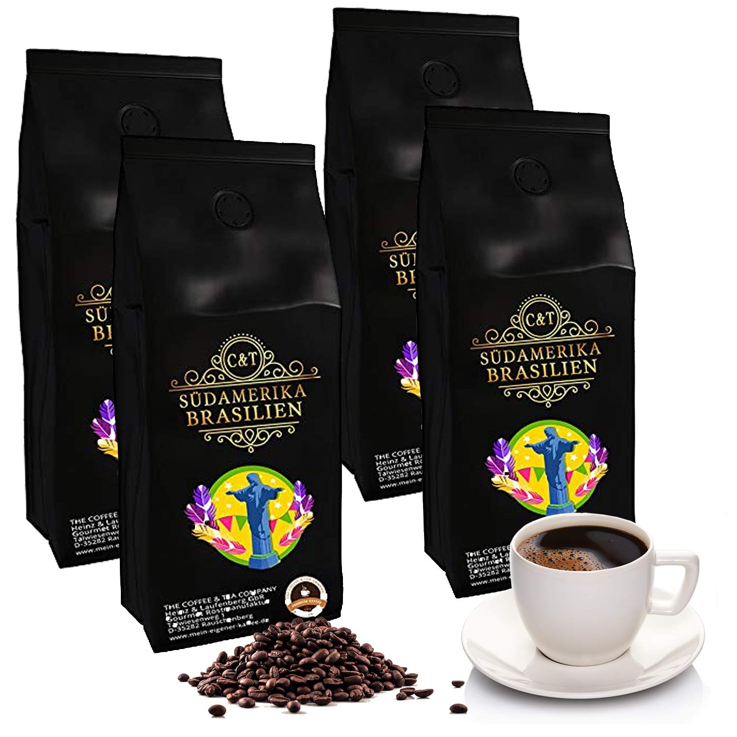 Coffee Café Crema Brazil, Mild & Aromatic, Whole Bean, 2000 g, Extra Low Acid (4 x 500 g)