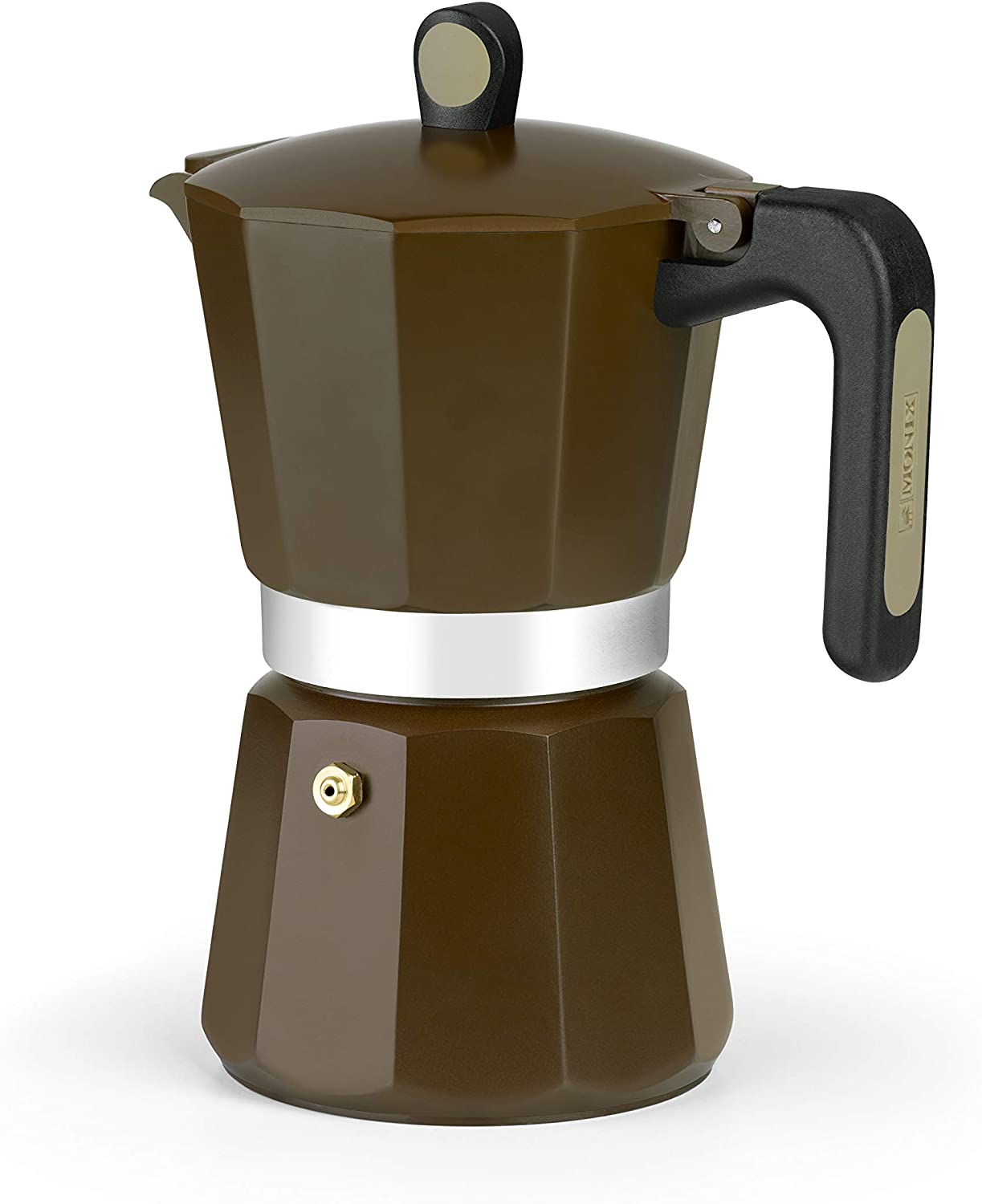 Monix M671012 New Cream Italian Aluminium Coffee Maker for 12 Cups Suitable for All Hob Types including Induction