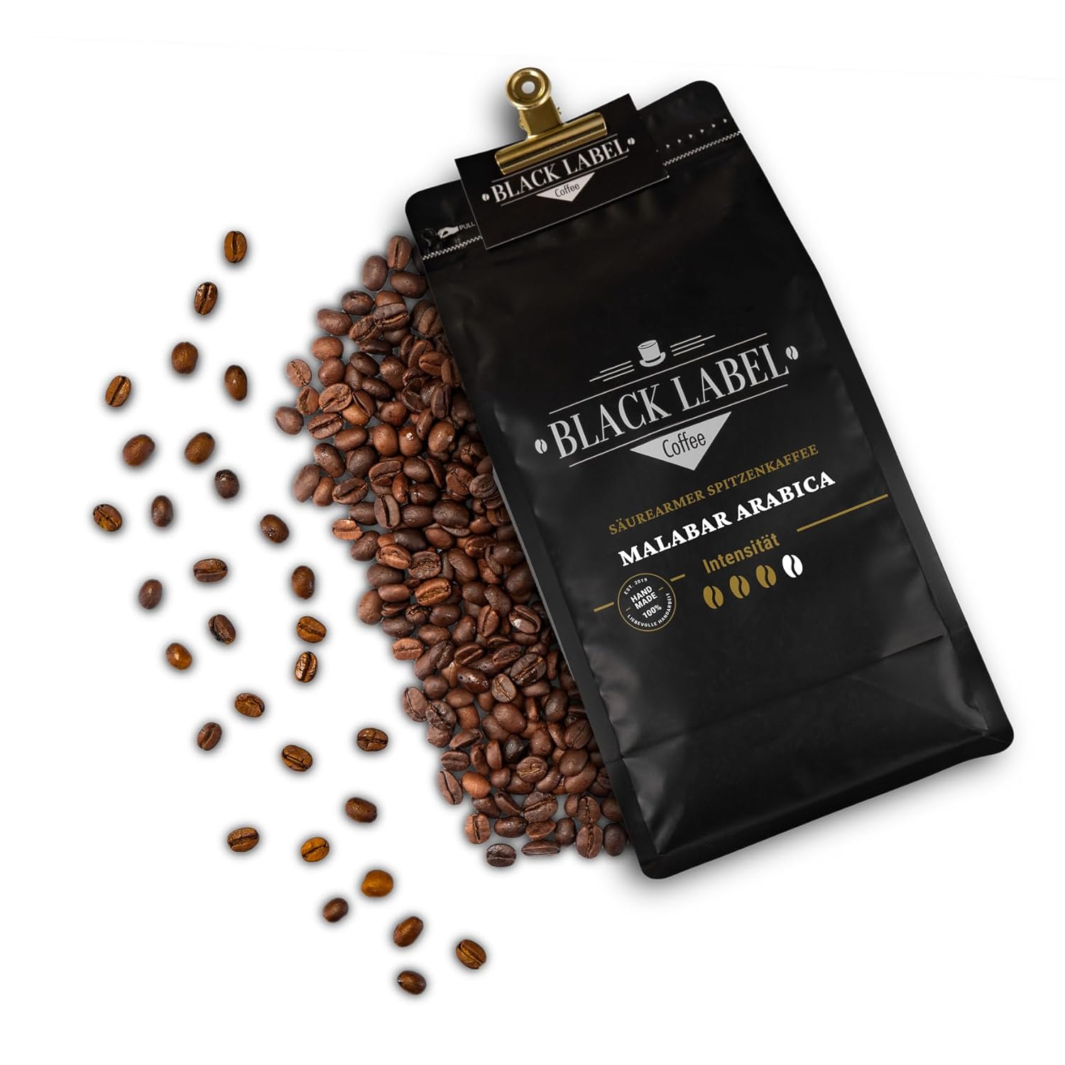 Black Label Coffee® Coffee Beans, 1 kg, Extremely Low Acid, Malabar Arabica, Chocolate, Rich Crema, Mild, Fresh & Slowly Roasted, Specialty Coffee, Whole Espresso for Fully Automatic and