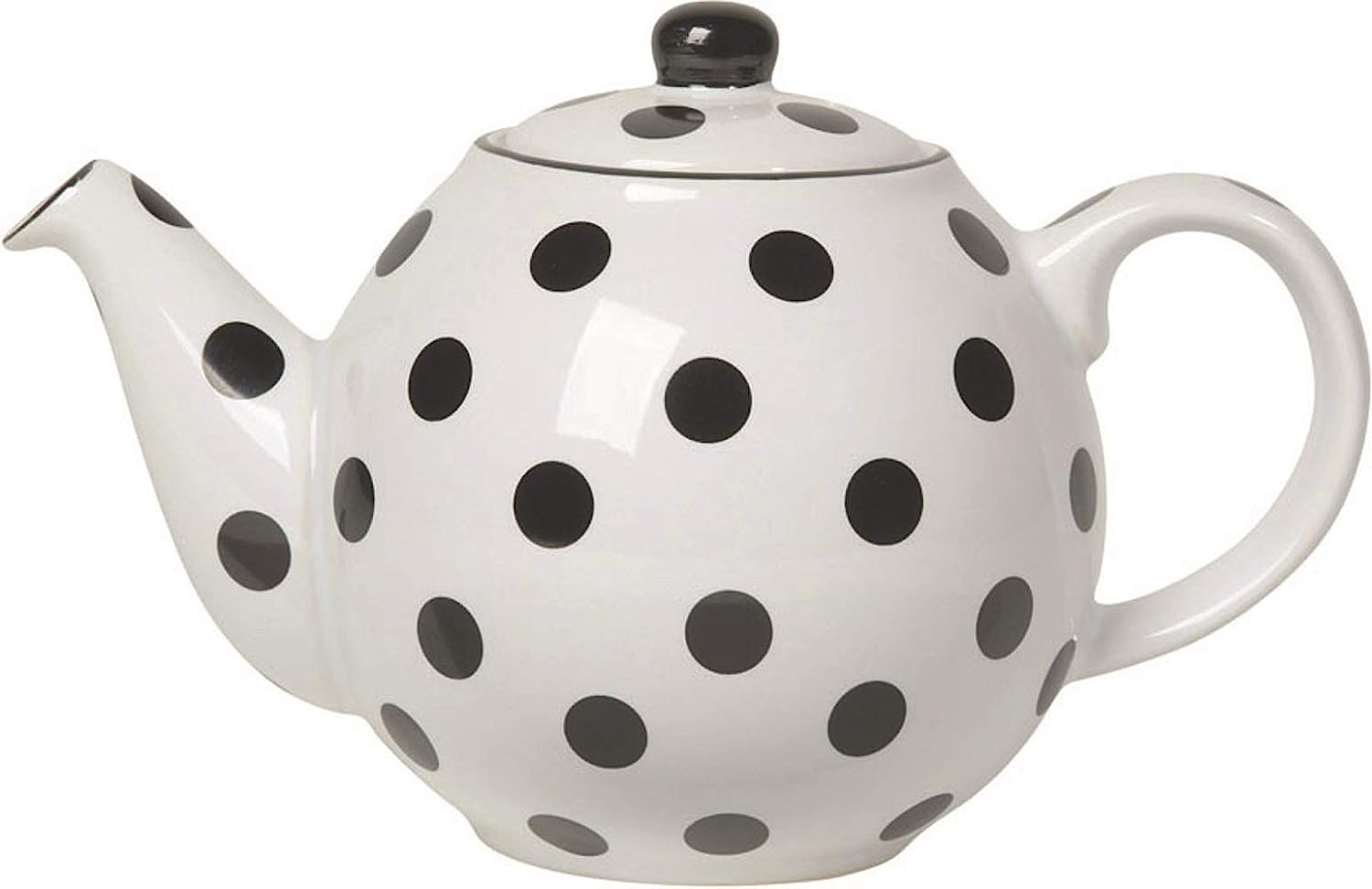 London Pottery Polka Dot Teapot with Strainer, White/Black, 2 Cups (500 ml)